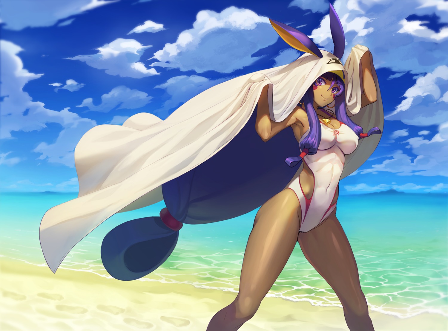 animal_ears bunny_ears cameltoe cleavage erect_nipples fate/grand_order kkamja nitocris_(fate/grand_order) swimsuits