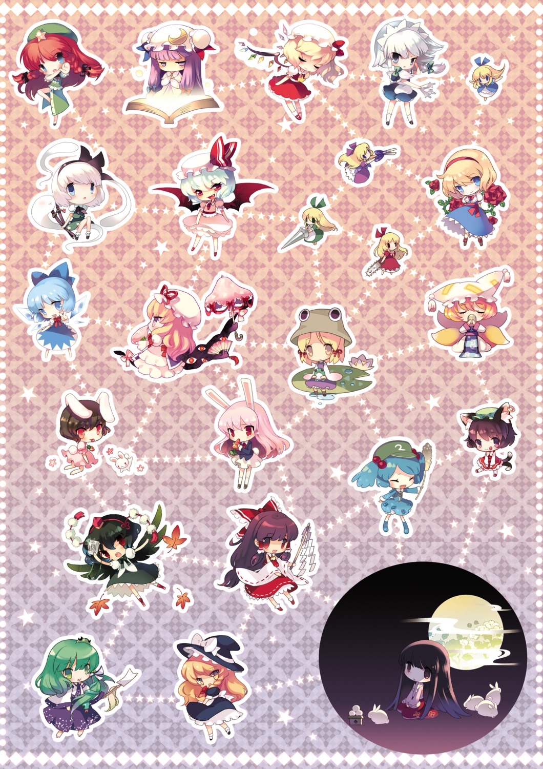 alice_margatroid animal_ears bunny_ears chen chibi chinadress cirno dress flandre_scarlet hakurei_reimu hong_meiling houraisan_kaguya inaba_tewi izayoi_sakuya kawashiro_nitori kirisame_marisa kochiya_sanae konpaku_youmu maid miko moriya_suwako nekomimi patchouli_knowledge reisen_udongein_inaba remilia_scarlet shameimaru_aya tail touhou wings witch yakumo_ran yakumo_yukari