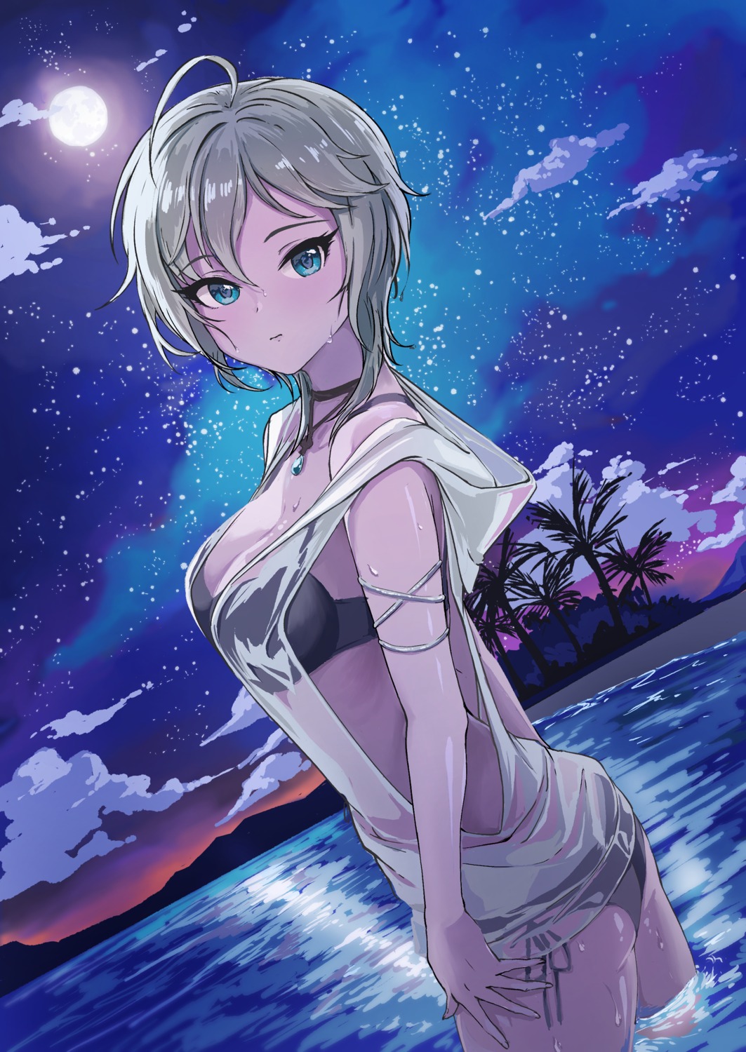 anastasia_(idolm@ster) ass bikini open_shirt see_through swimsuits the_idolm@ster the_idolm@ster_cinderella_girls ushimochi wet wet_clothes