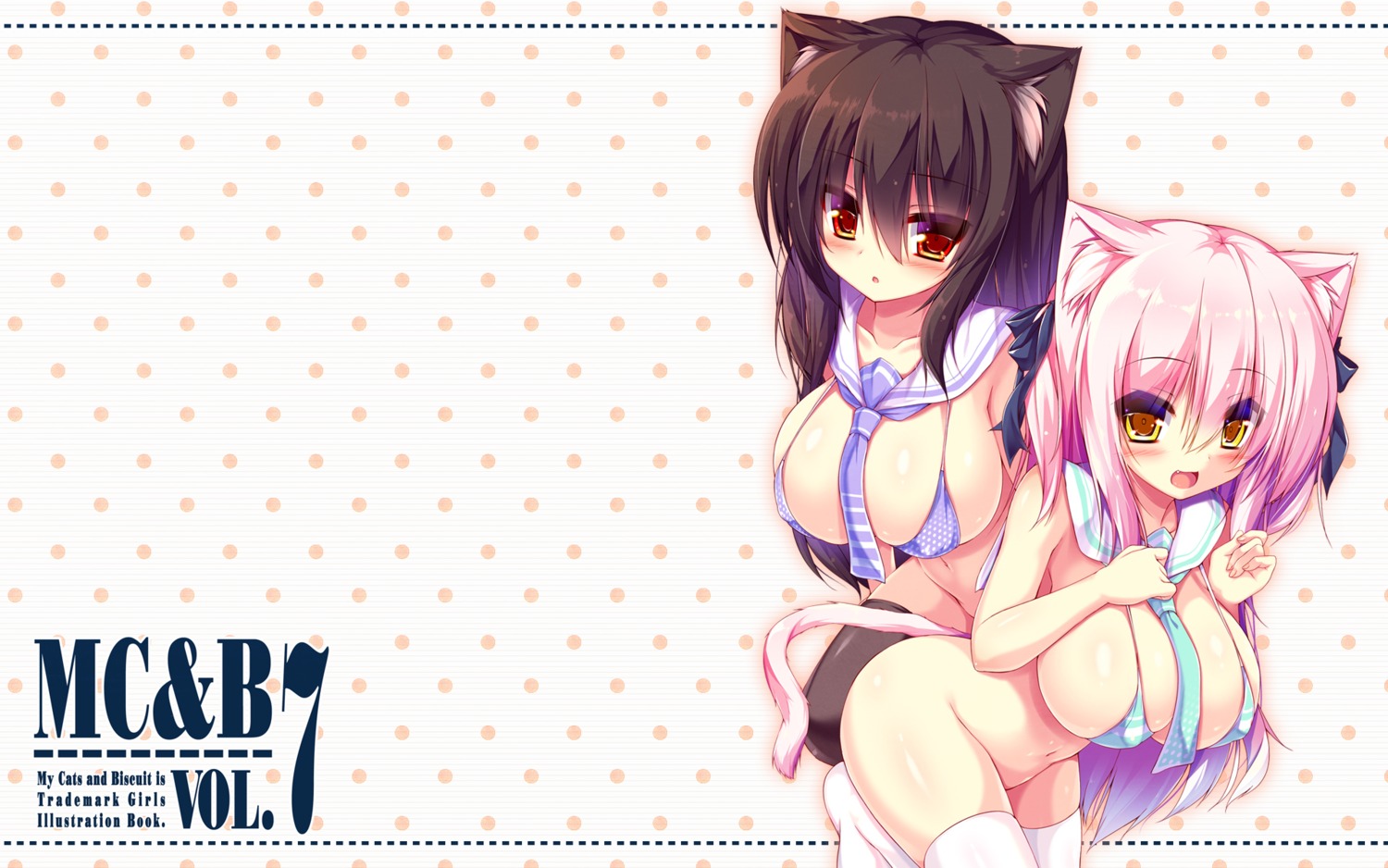 animal_ears bikini_top erect_nipples fukuneko-mofmof mia_flatpaddy nekomimi nopan shia_flatpaddy swimsuits syroh tail thighhighs wallpaper