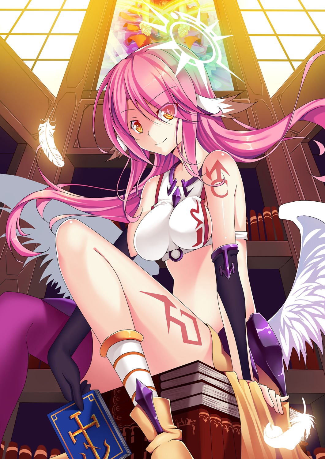 boy30422 jibril_(no_game_no_life) no_game_no_life tattoo thighhighs wings