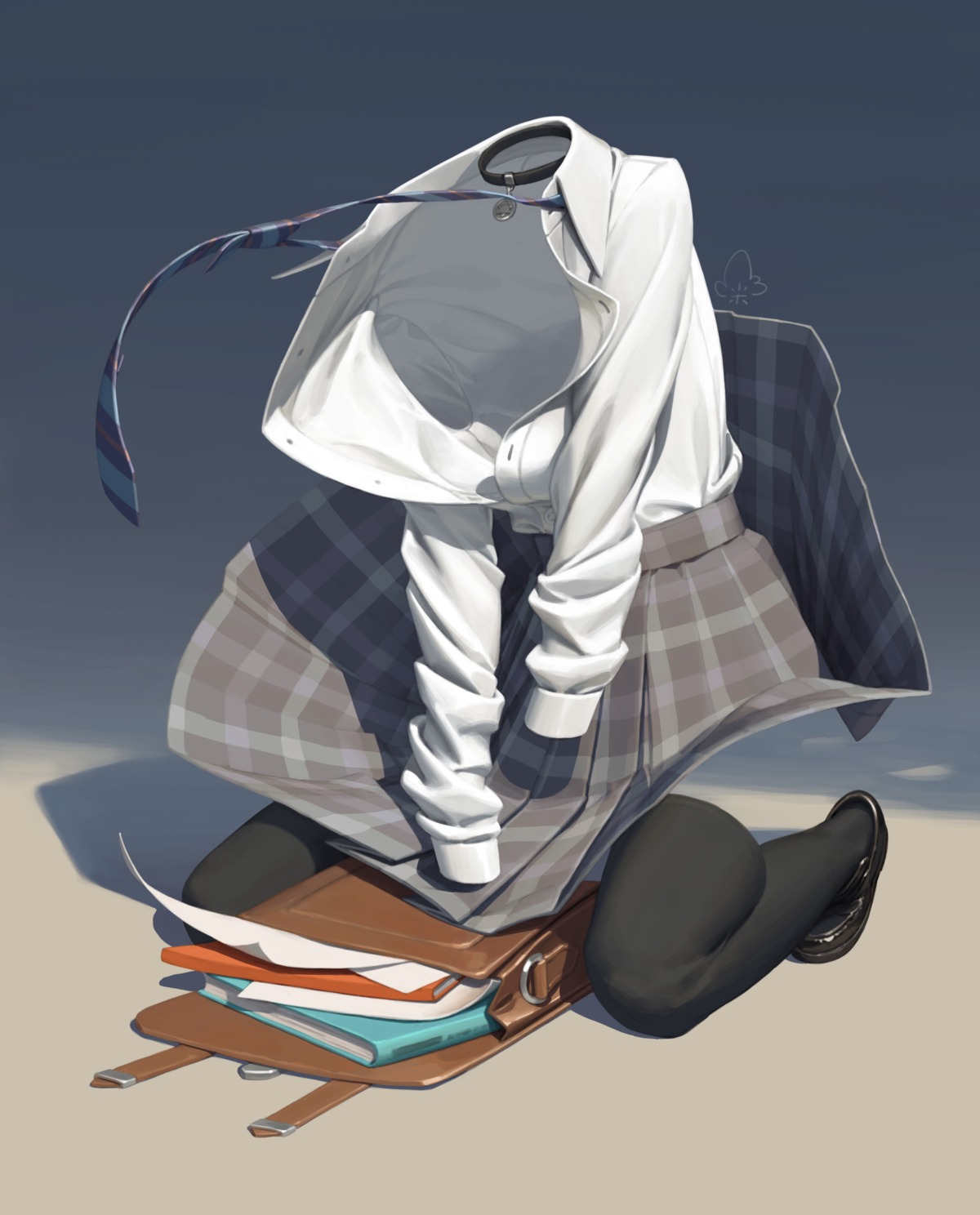 chen_zhang no_bra open_shirt seifuku skirt_lift thighhighs wardrobe_malfunction