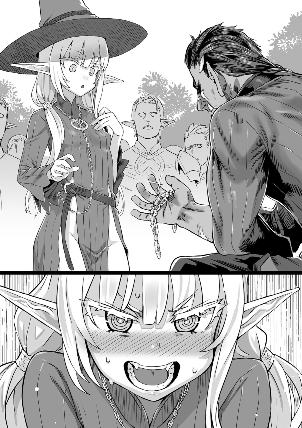 asanagi bash dress elf monochrome no_bra orc_eiyuu_monogatari pointy_ears thunder_sonia witch