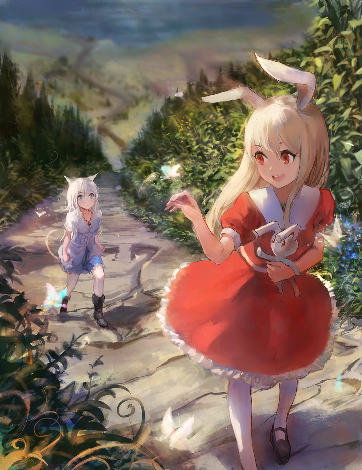 animal_ears bunny_ears dress pixiv_fantasia pixiv_fantasia_revenge_of_the_darkness sishenfan tail