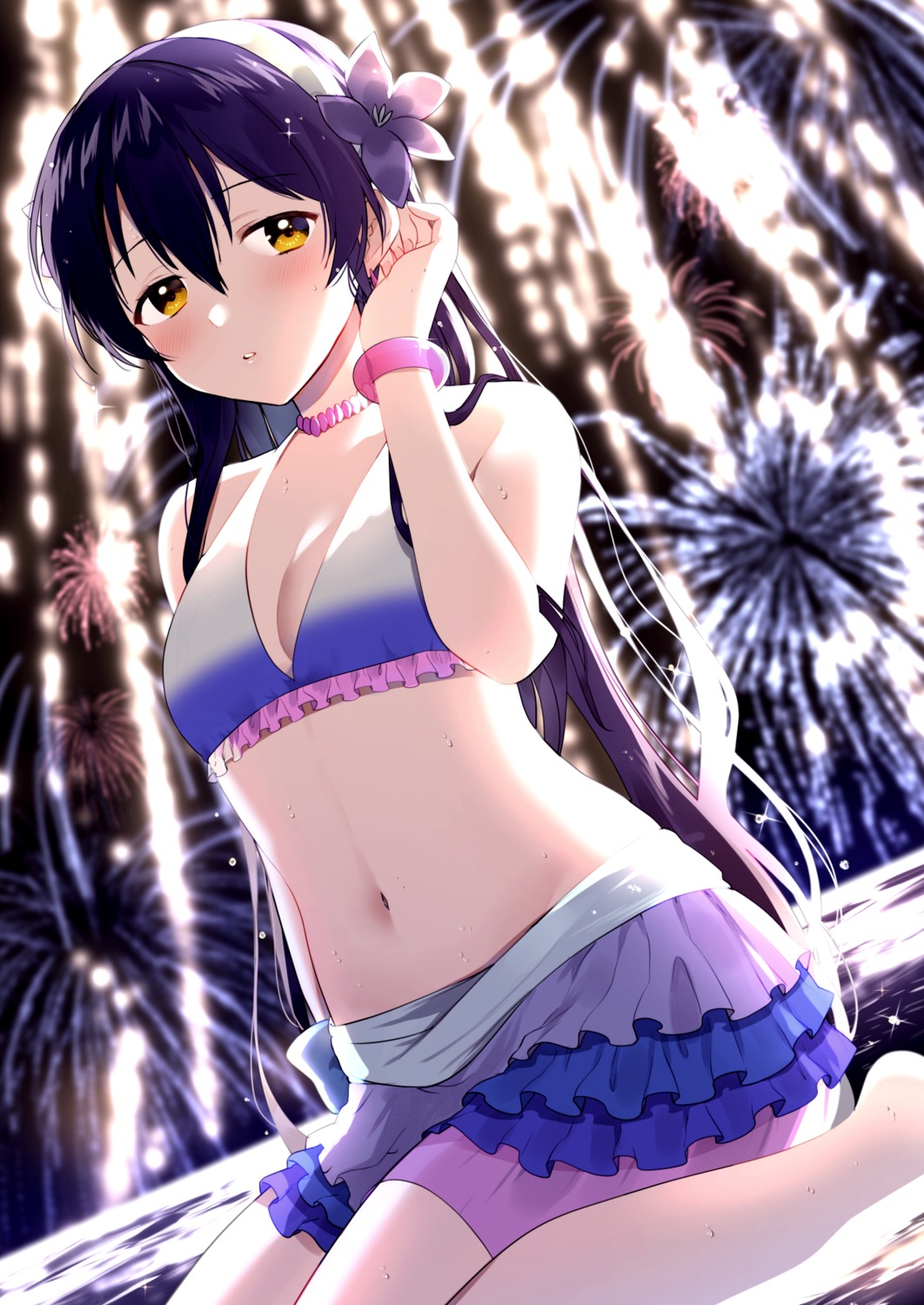 bikini cleavage kazepana love_live! sonoda_umi swimsuits wet