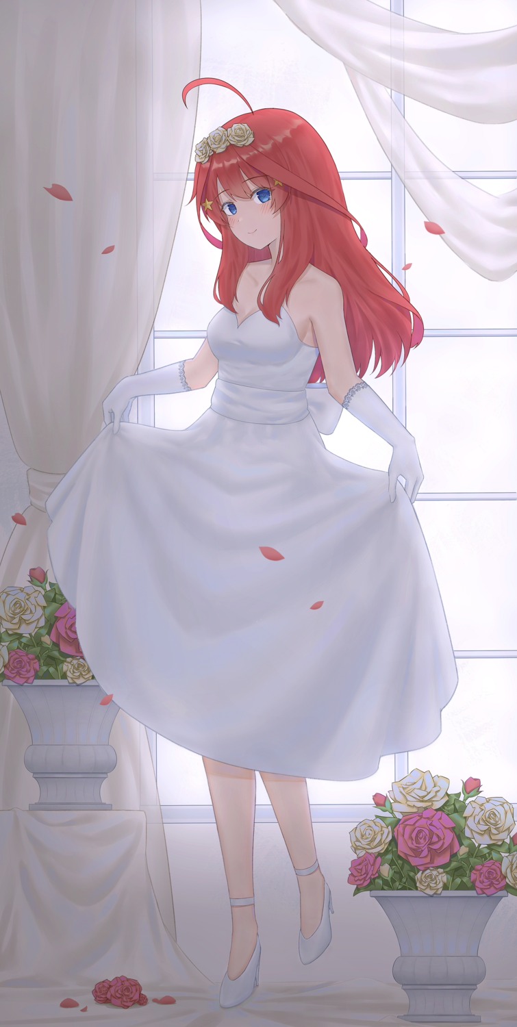 5-toubun_no_hanayome cleavage dress heels nakano_itsuki skirt_lift wedding_dress yihsien