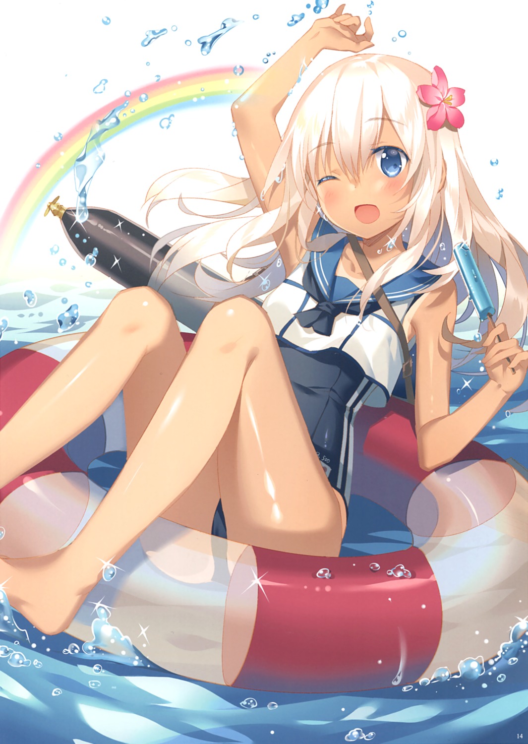 cameltoe kantai_collection rie ro-500 school_swimsuit seifuku swimsuits tan_lines wet
