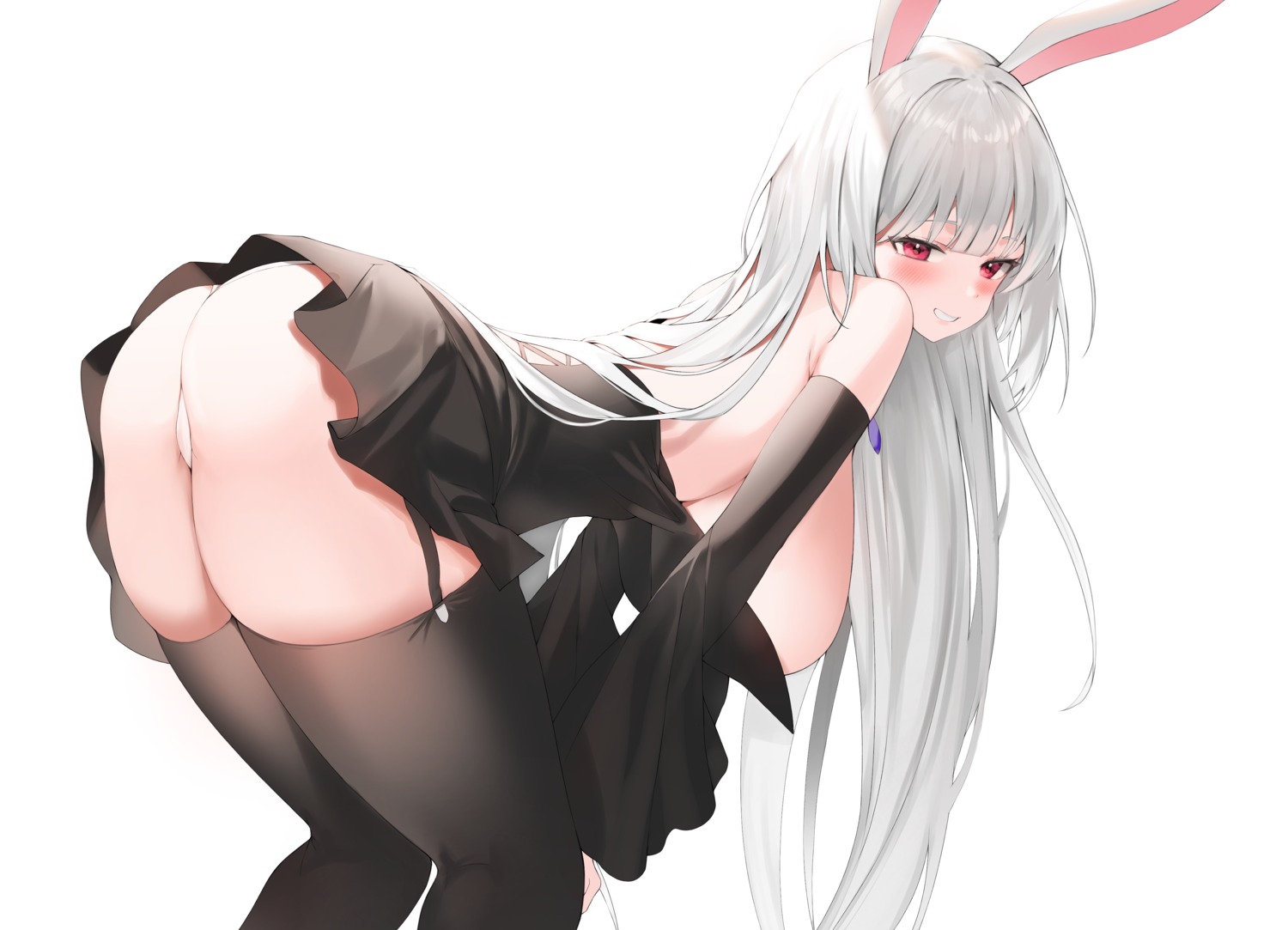 animal_ears ass bunny_ears coqua dress no_bra pantsu skirt_lift stockings thighhighs thong