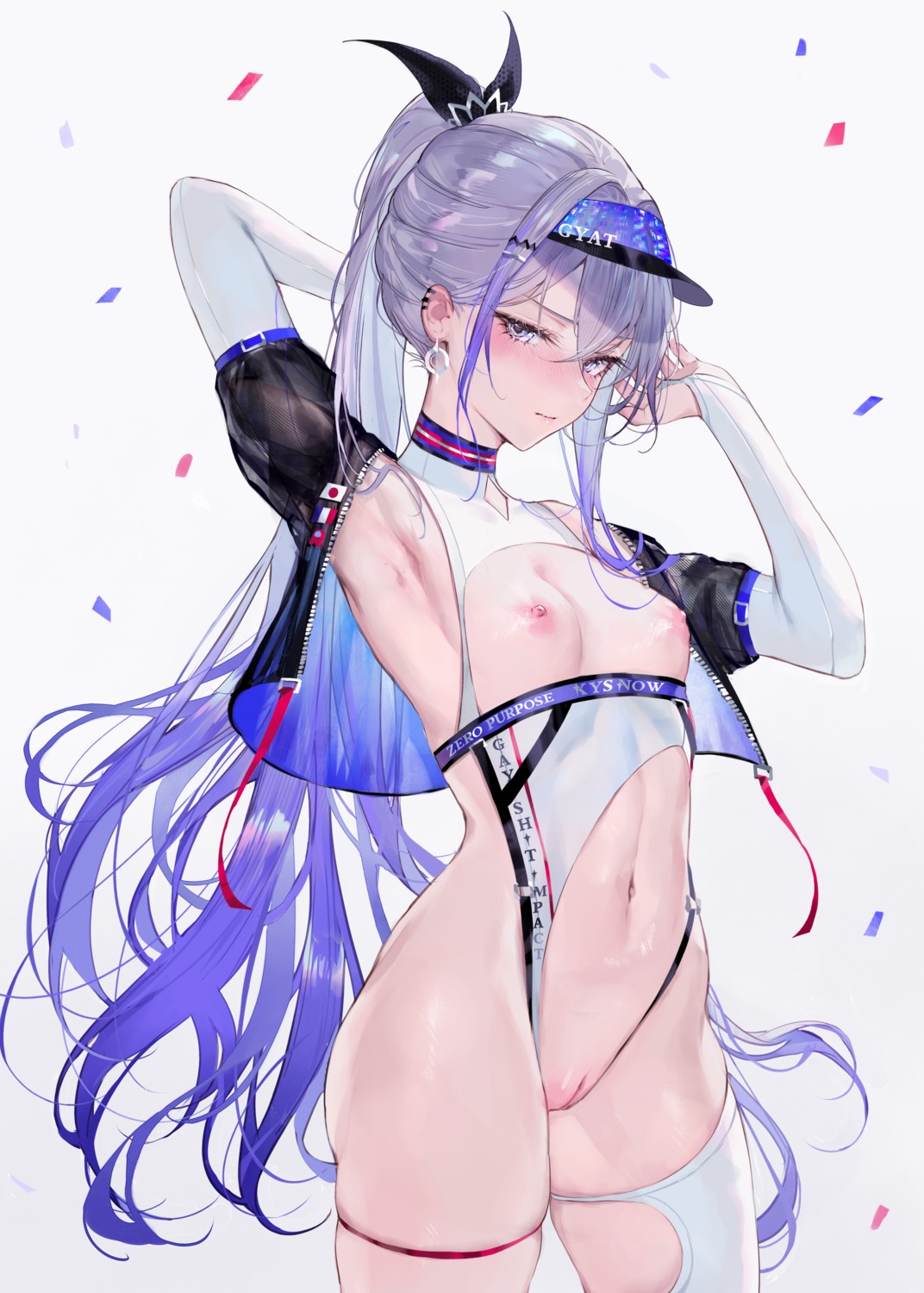 breasts garter honkai:_star_rail leotard nipples no_bra nopan pussy qiandaiyiyu see_through silver_wolf_(honkai:_star_rail) thighhighs uncensored