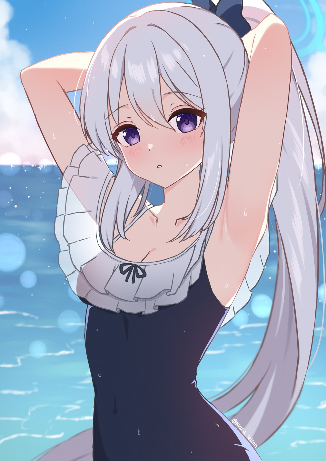 blue_archive halo maru.selinn see_through swimsuits tsukiyuki_miyako