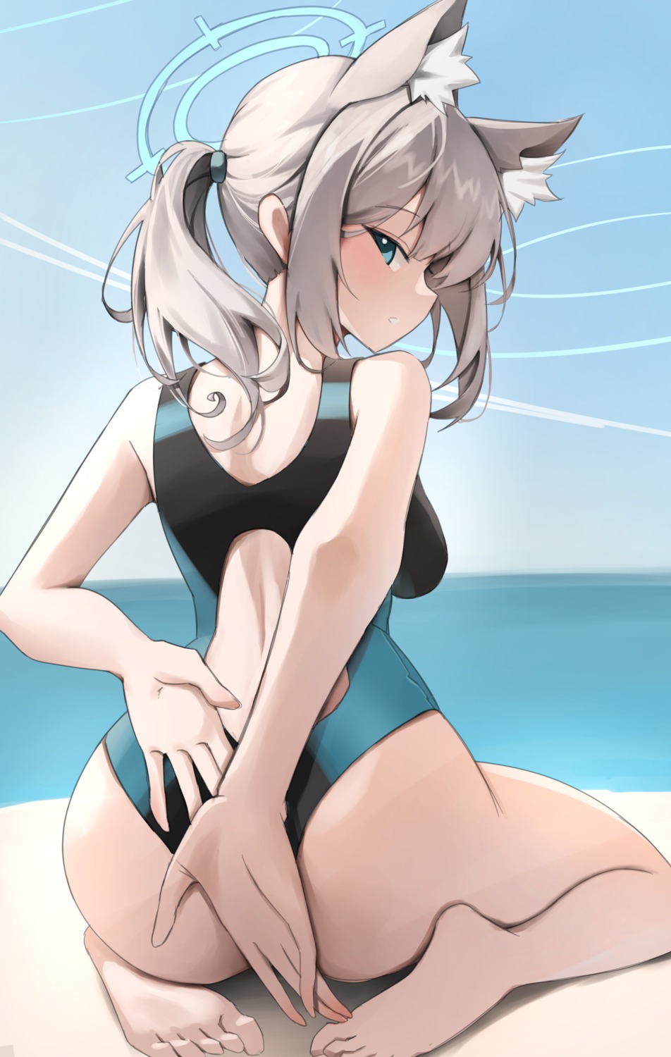 animal_ears ass blue_archive feet halo kall_(wv0102) nekomimi sunaookami_shiroko swimsuits