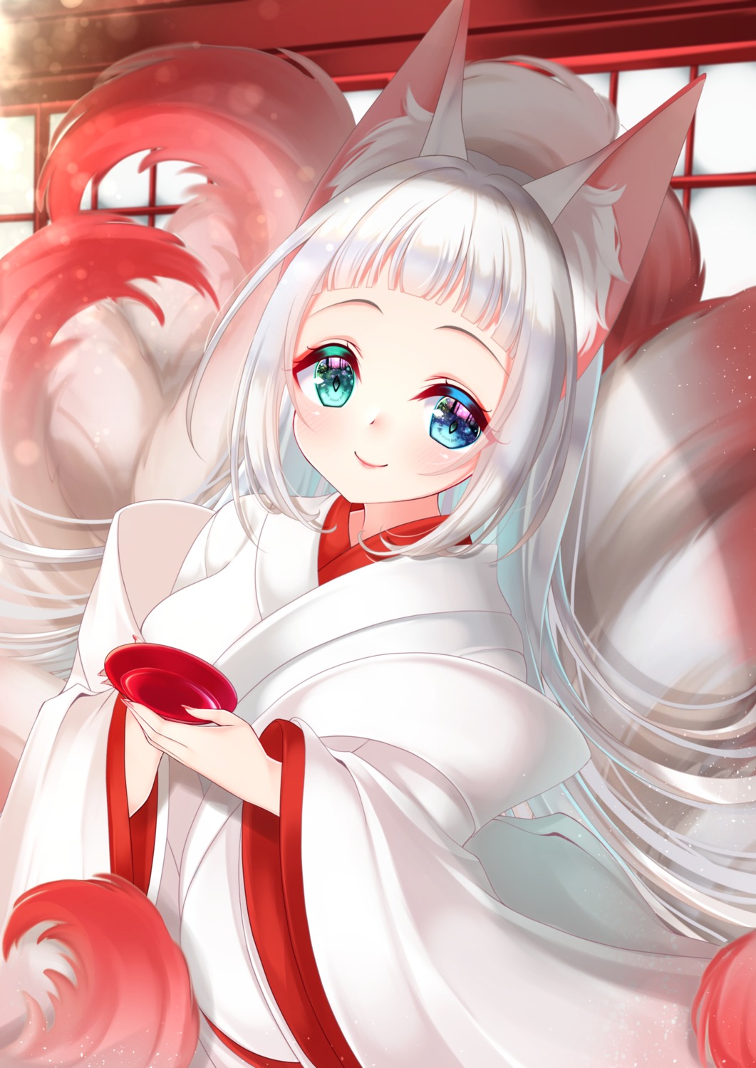 animal_ears heterochromia japanese_clothes kitsune mirai_(happy-floral) tail