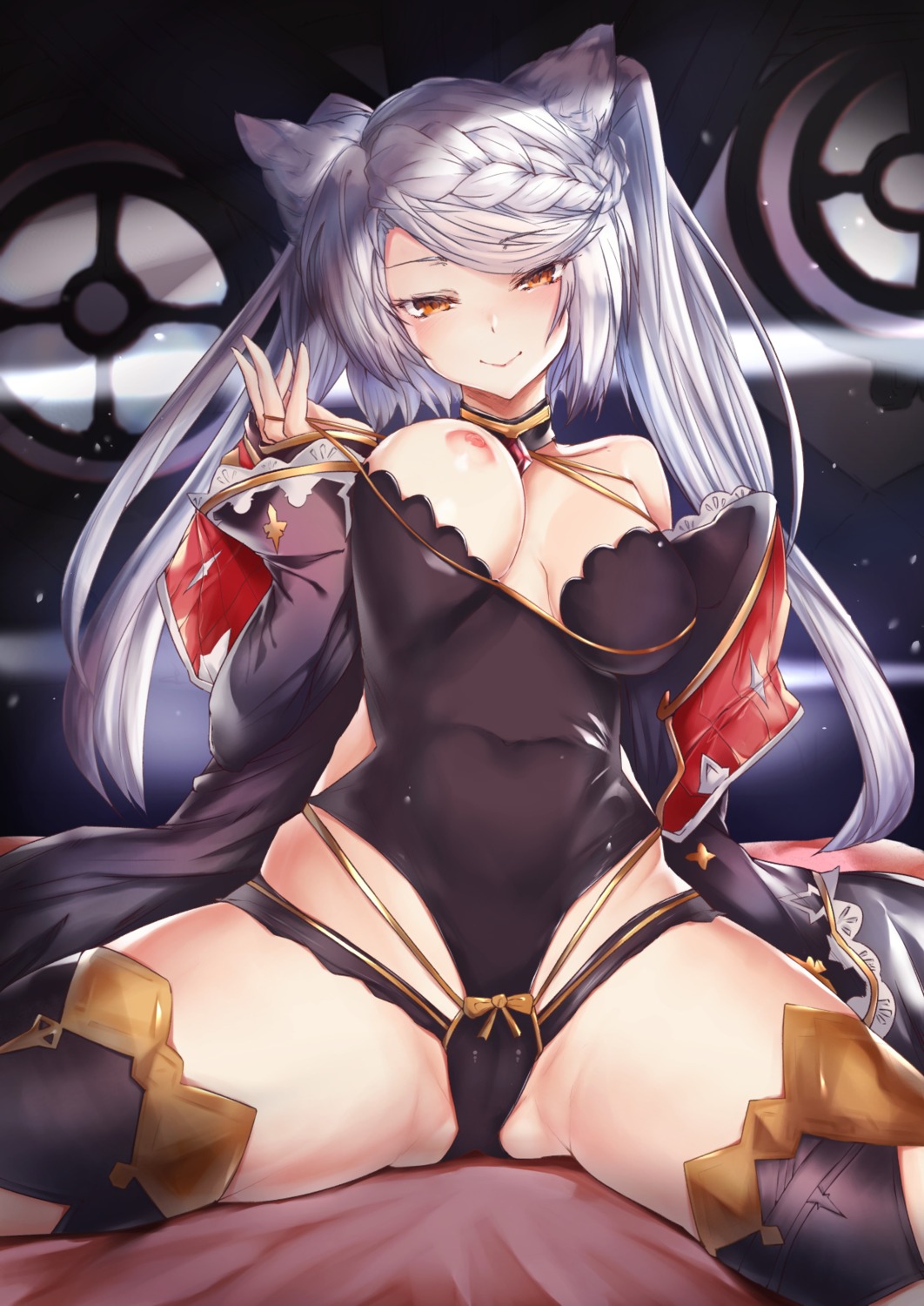 animal_ears breasts cameltoe granblue_fantasy leotard mathiamo13 nipples no_bra open_shirt thighhighs