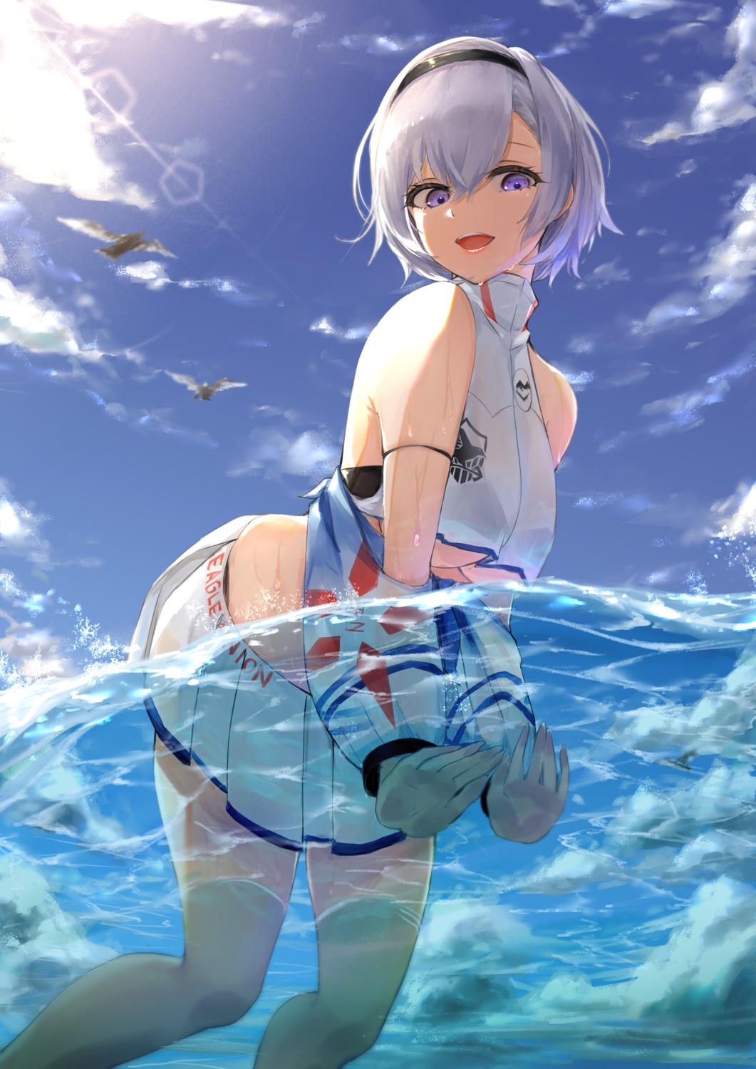 azur_lane bra hitsuji_(sheepsb22) pantsu reno_(azur_lane) see_through underboob wet wet_clothes