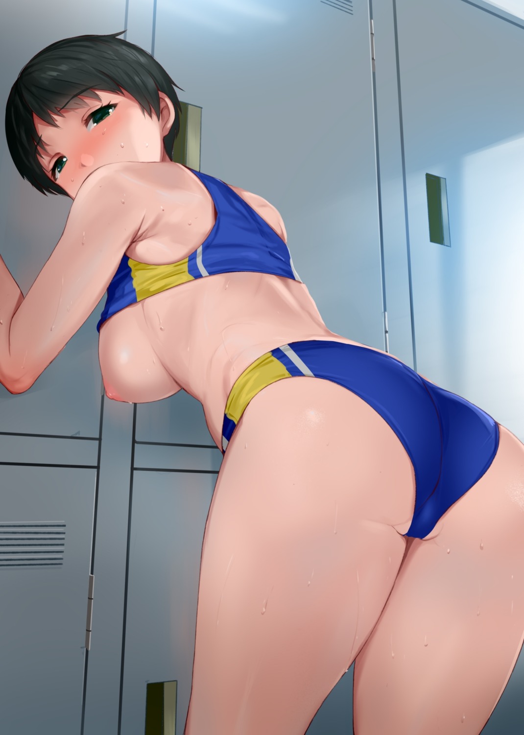 ass breasts buruma gym_uniform kantai_collection kusaka_souji mogami_(kancolle) nipples no_bra shirt_lift