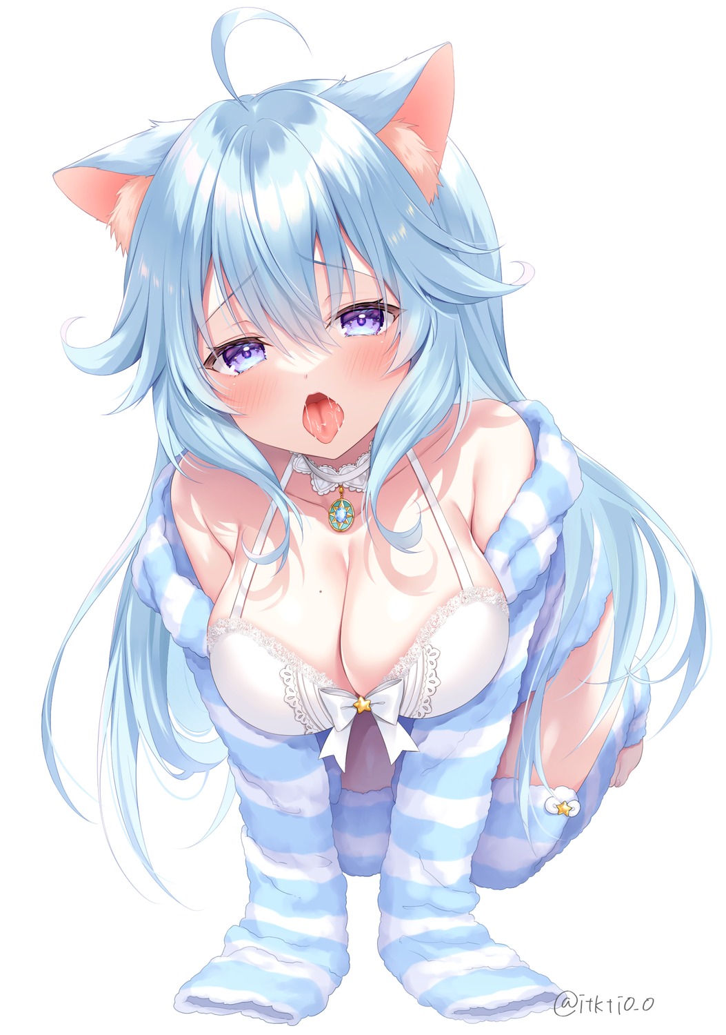 animal_ears bra itsuki_jun nekomimi open_shirt thighhighs