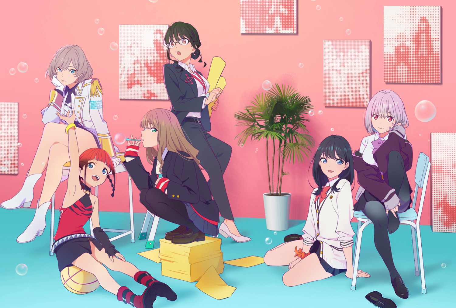 anoshiras_ii asukagawa_chise business_suit heels megane minami_yume mujina nakamura_mayumi pantyhose seifuku shinjou_akane skirt_lift ssss.dynazenon ssss.gridman sweater takarada_rikka uniform