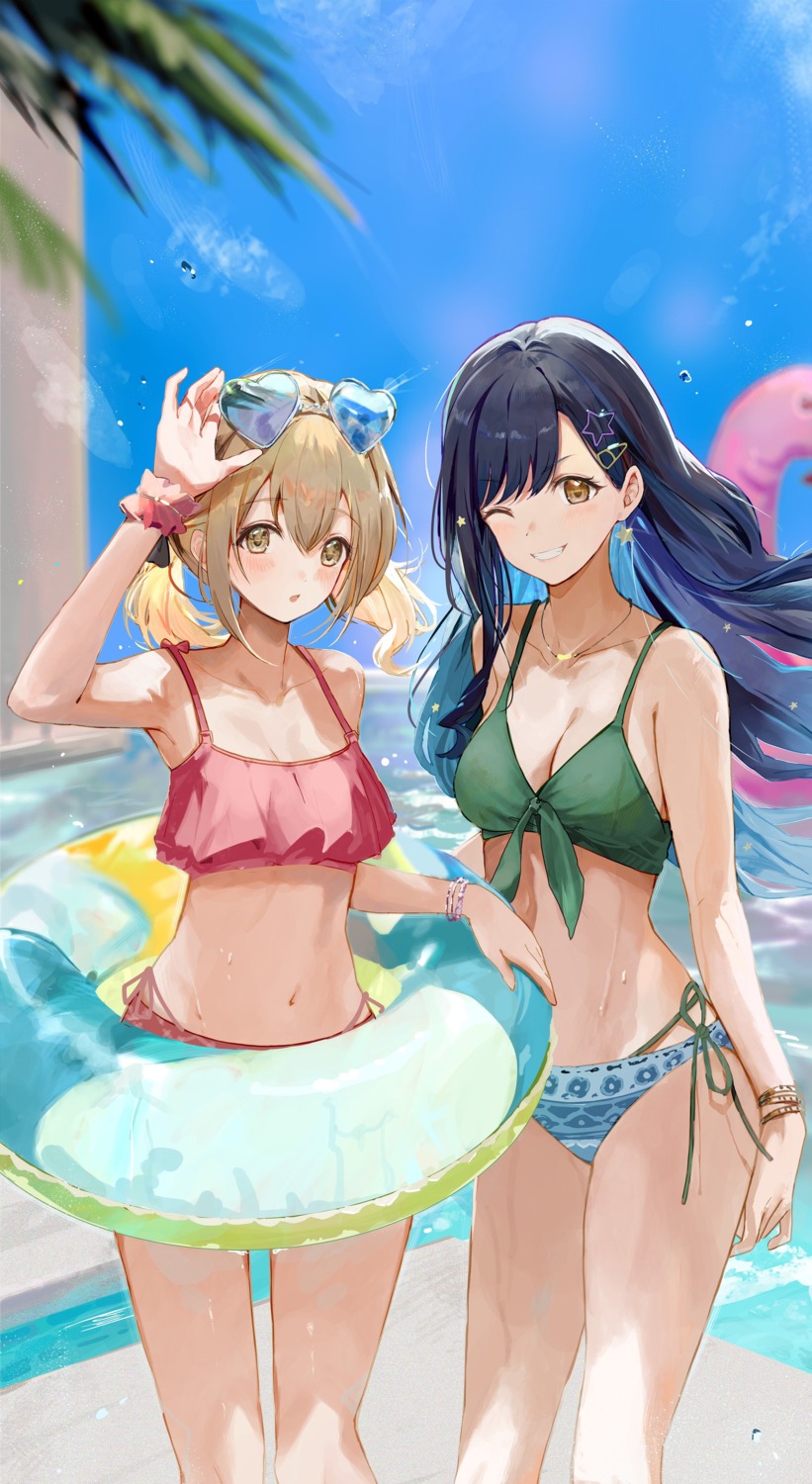 azusawa_kohane bikini cleavage megane project_sekai shiraishi_an swimsuits tomura2maru wet