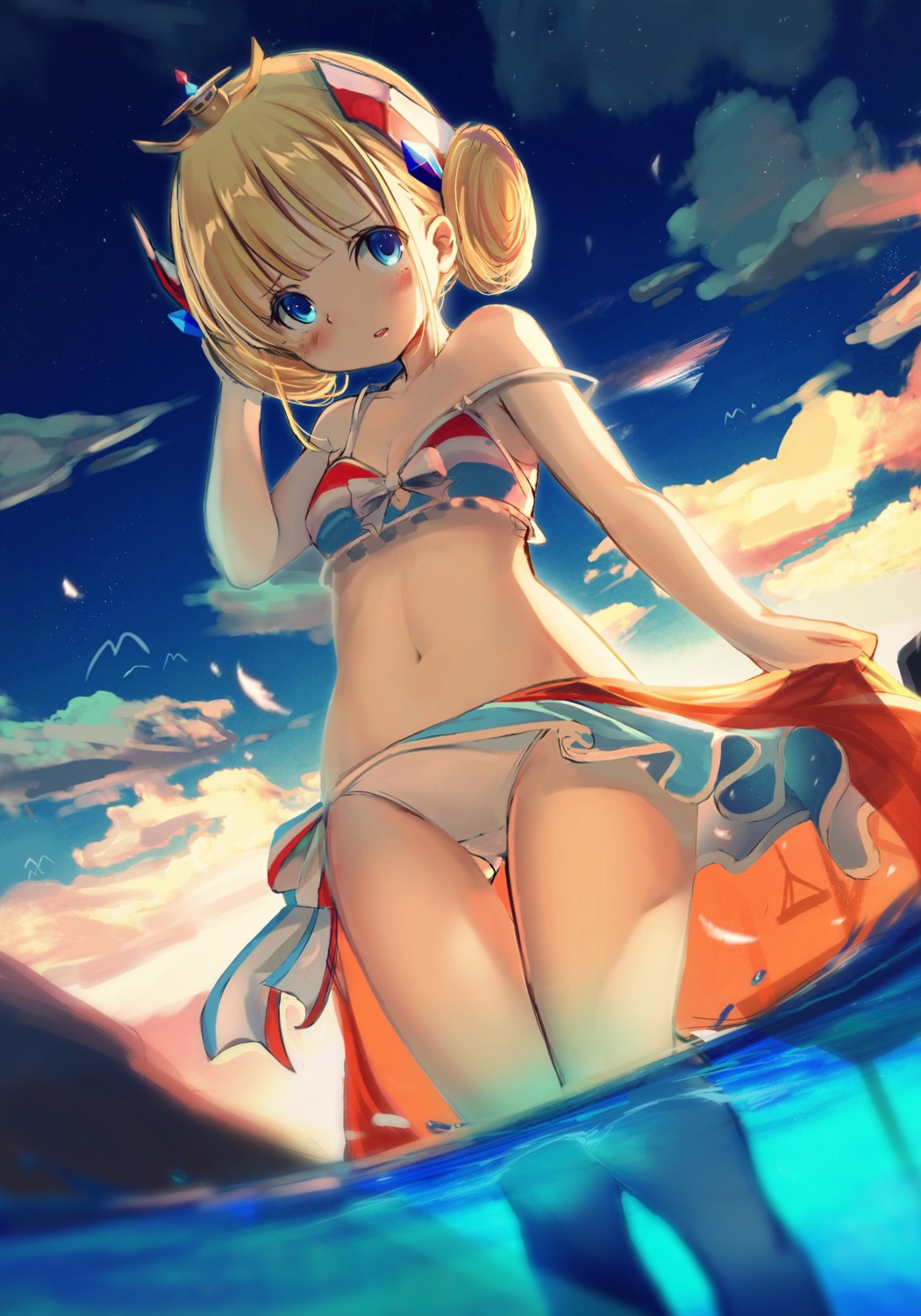 azur_lane bikini cleavage heaven's_melody le_triomphant_(azur_lane) loli skirt_lift swimsuits wet