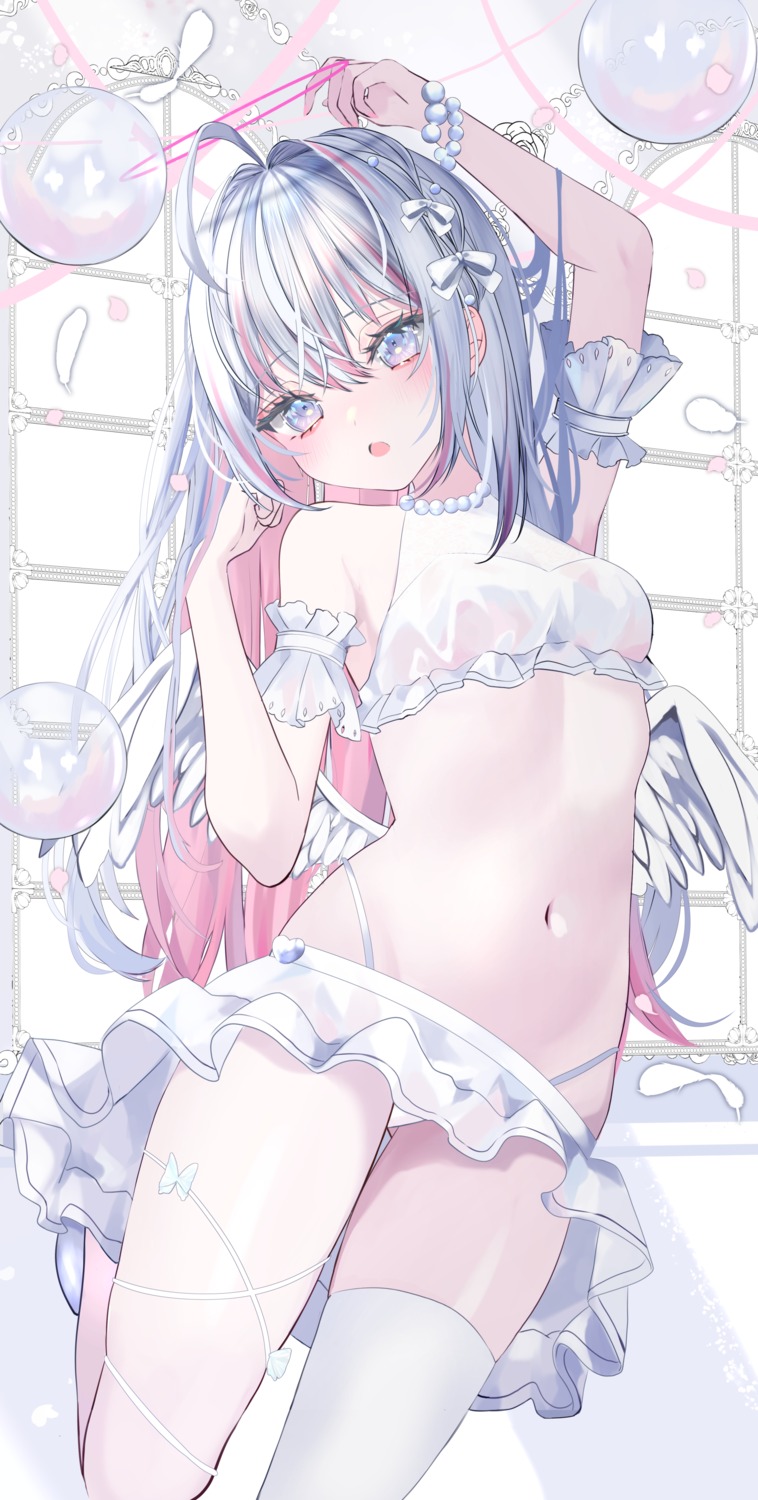 angel garter loli moemoepiano no_bra pantsu see_through skirt_lift thighhighs wings