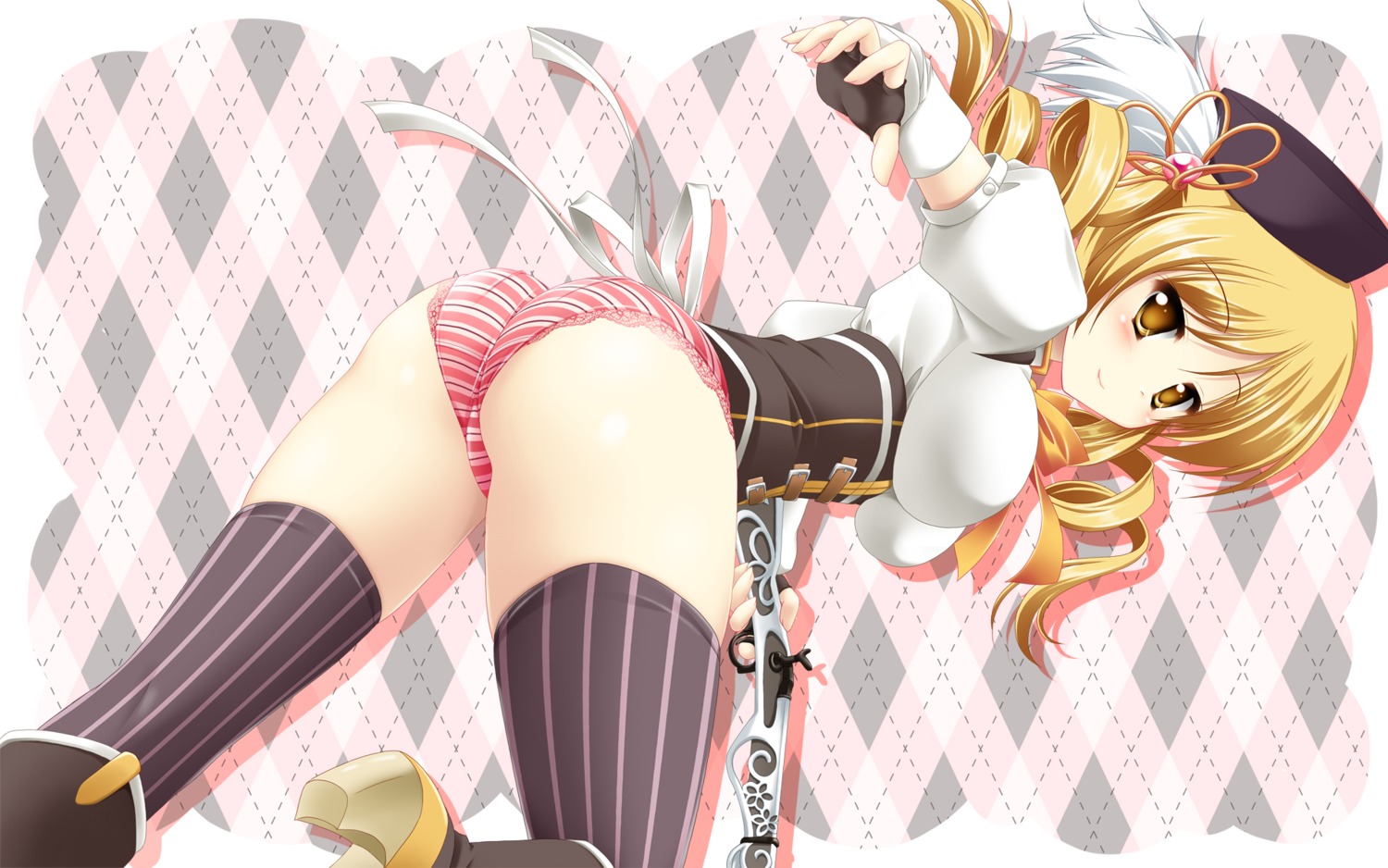 ass kamiya_tomoe pantsu puella_magi_madoka_magica shimapan tomoe_mami wallpaper