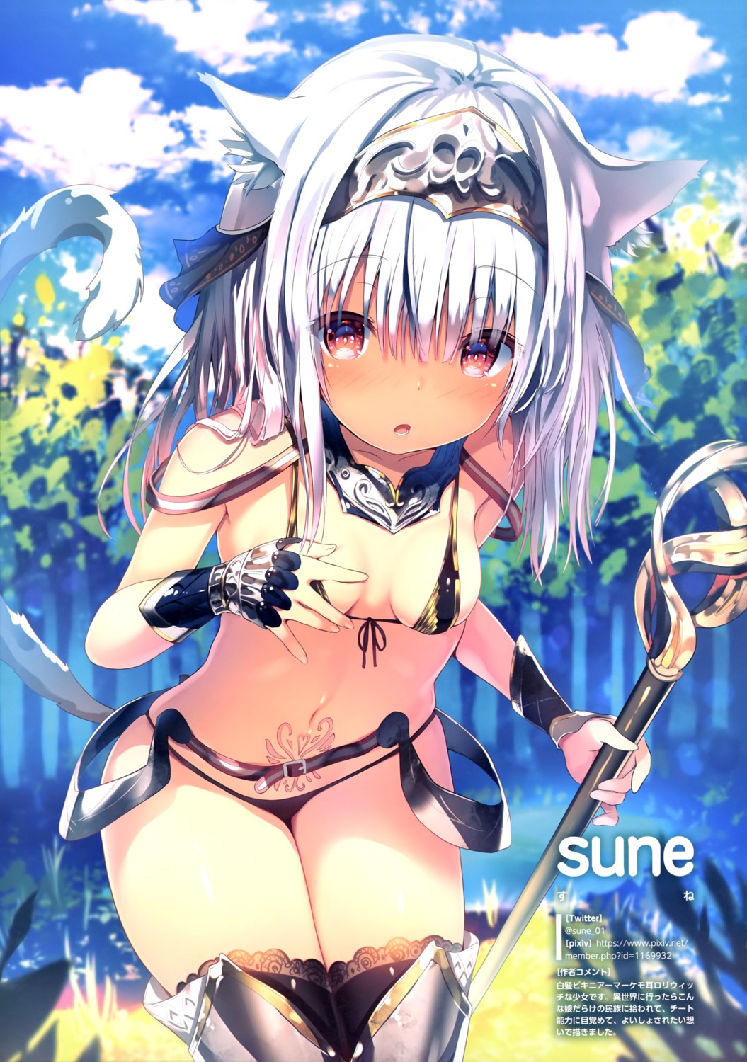 animal_ears armor bikini_armor sune_(mugendai) tail tattoo thighhighs weapon