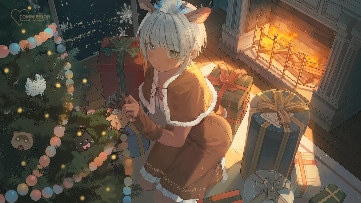 animal_ears christmas horns mecha_musume patch_oxxo tail wallpaper