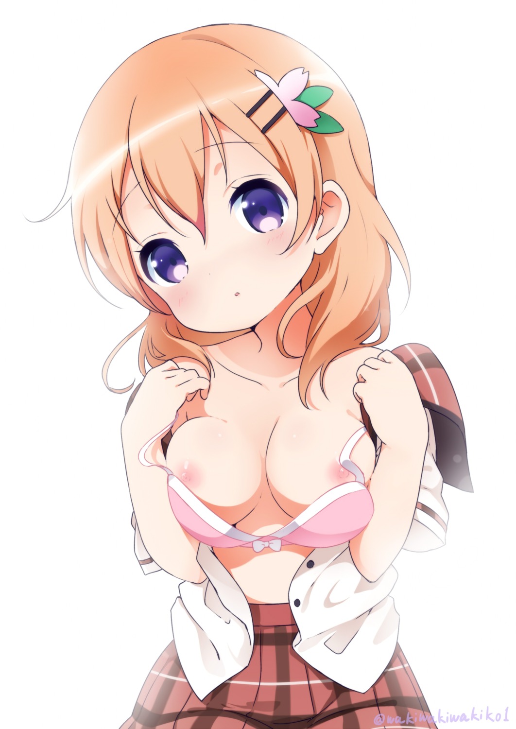 bra breasts gochuumon_wa_usagi_desu_ka? hoto_cocoa nipples open_shirt seifuku waki_(pixiv2609622)