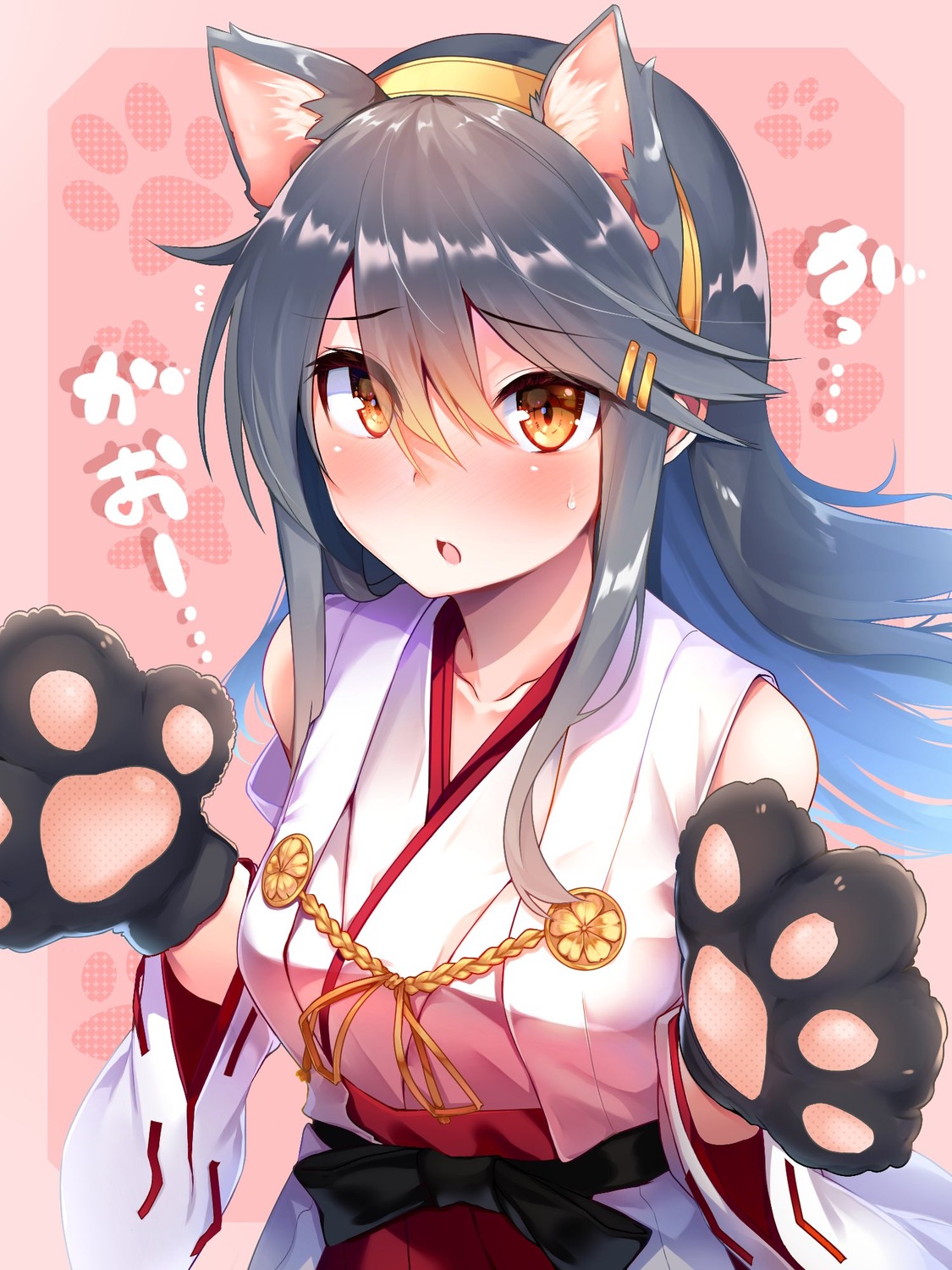 animal_ears haruna_(kancolle) japanese_clothes kantai_collection nekomimi tsukui_kachou