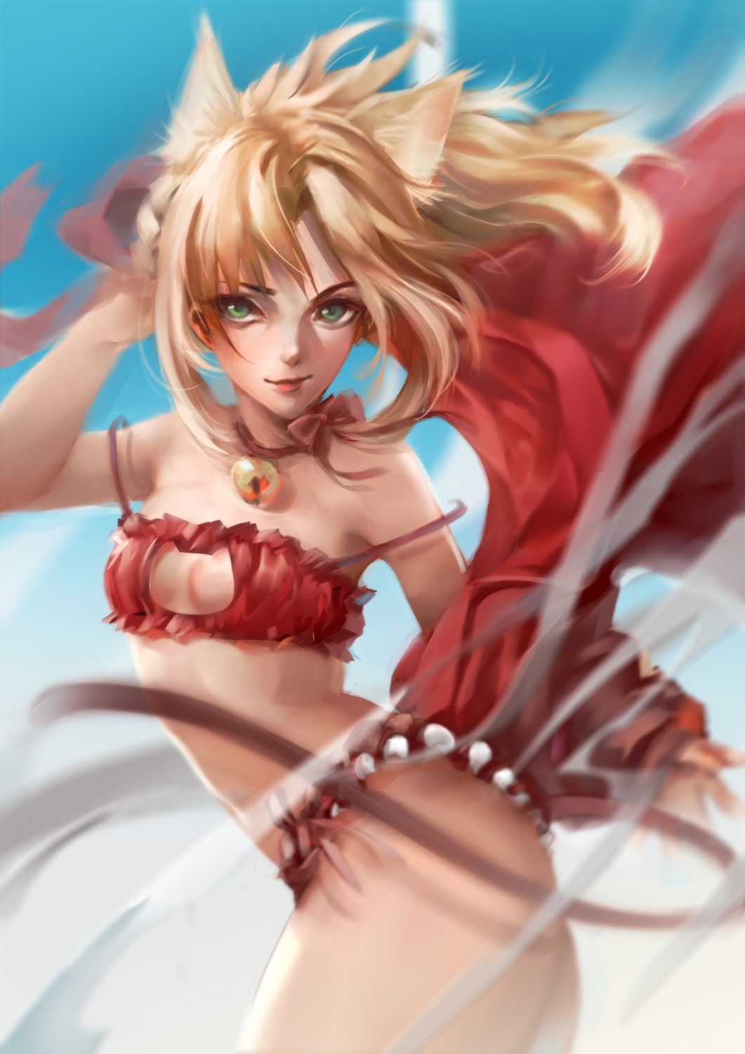 animal_ears bra cleavage fate/stay_night mordred_(fate) pantsu tail yosanann