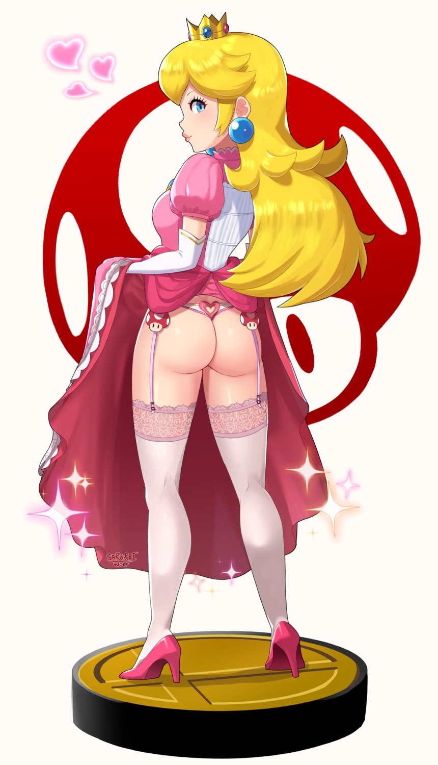 ass dress heels mario_bros. pantsu princess_peach_toadstool sarukaiwolf skirt_lift stockings thighhighs thong