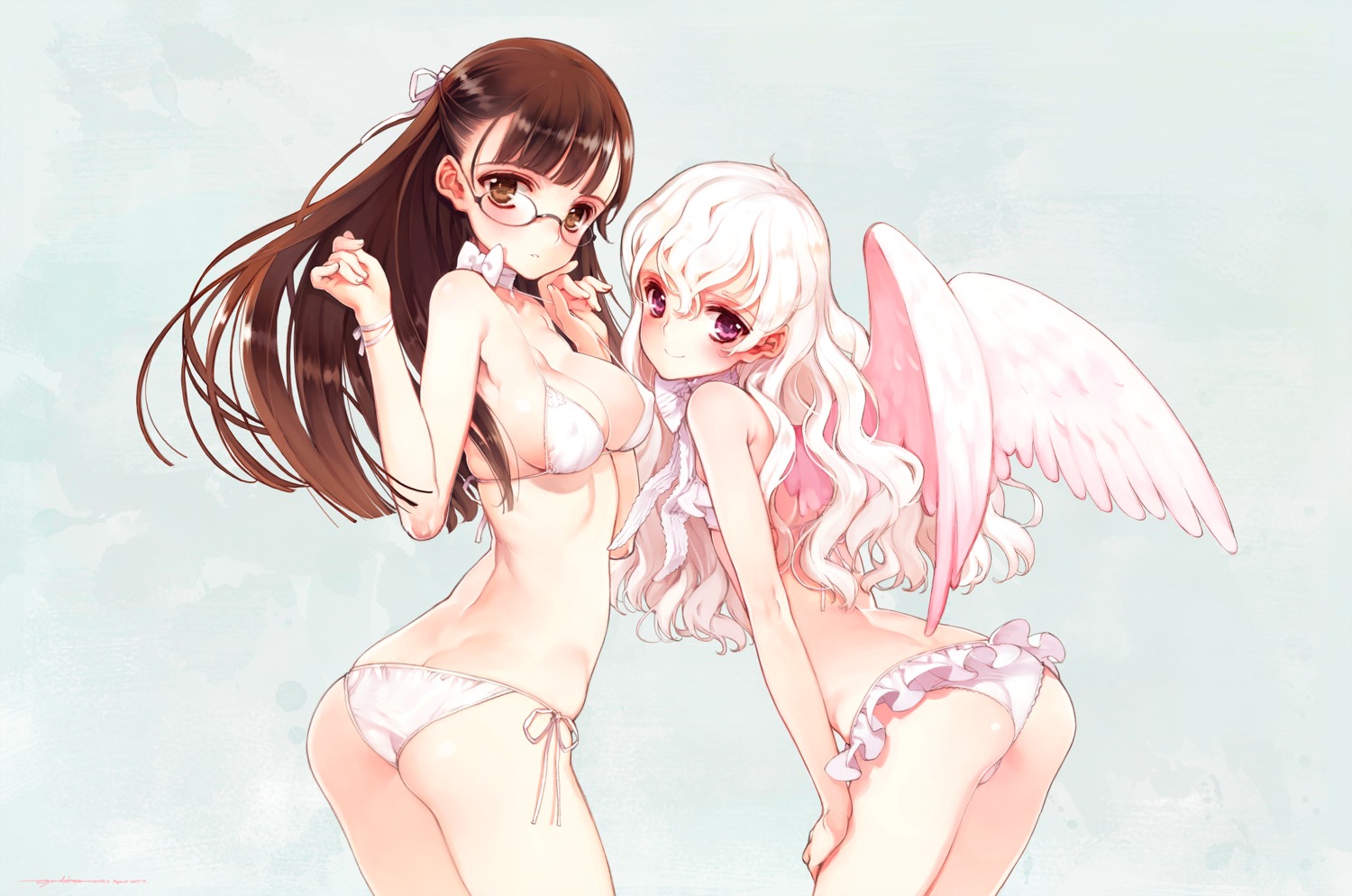 angel ass bikini erect_nipples koishikawa_kohane kosaka_hatsumi littlewitch megane oyari_ashito period period_sweet_drops swimsuits thong wings