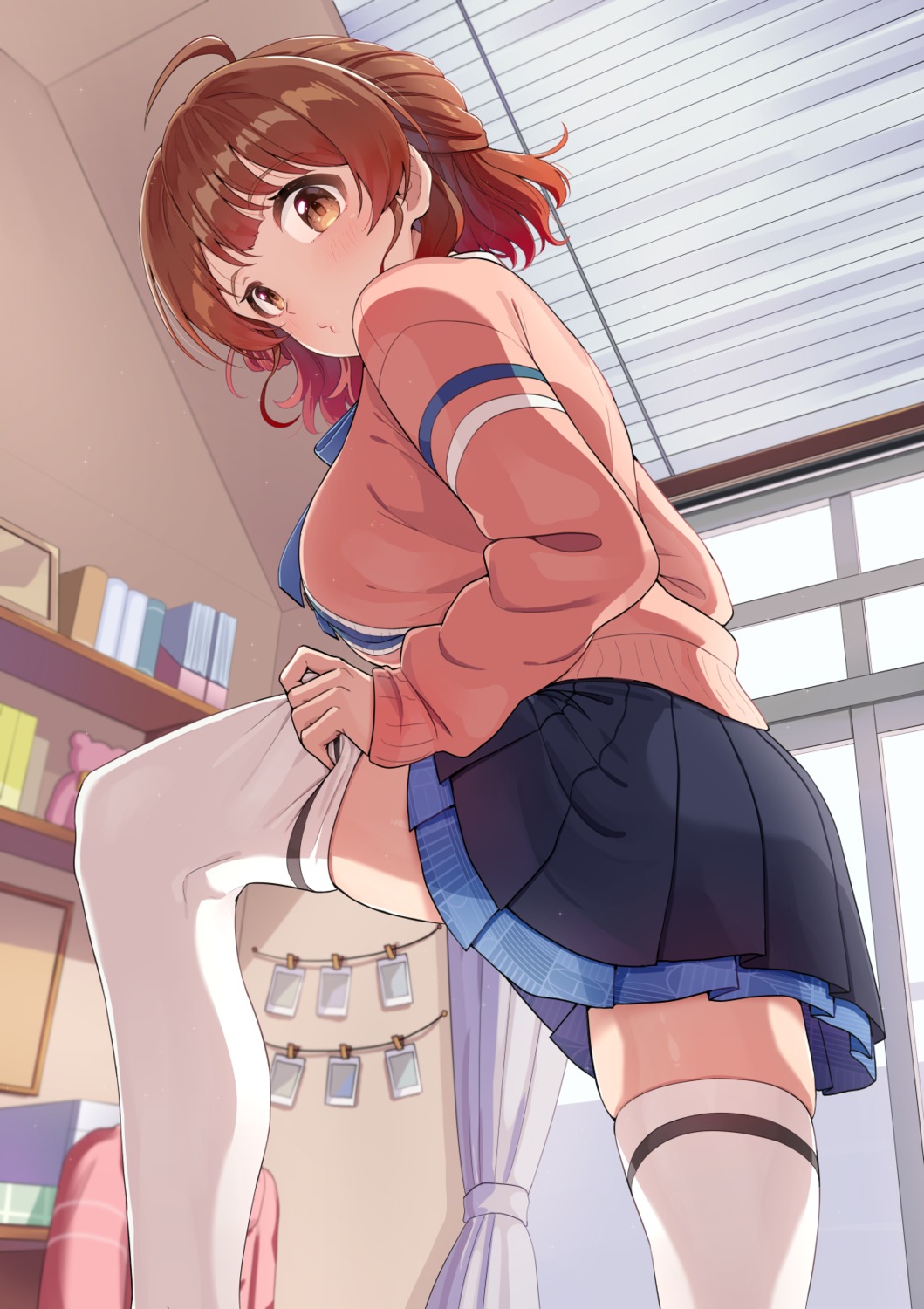 ass gakuen_idolm@ster hanami_ume kamille seifuku sweater the_idolm@ster thighhighs undressing