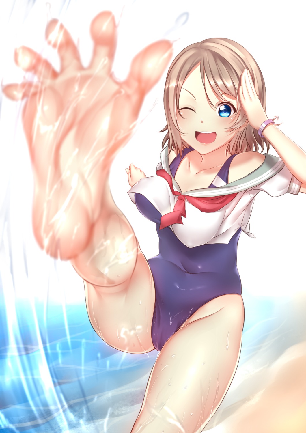 cameltoe erect_nipples feet gundam00uc love_live!_sunshine!! seifuku swimsuits watanabe_you wet wet_clothes