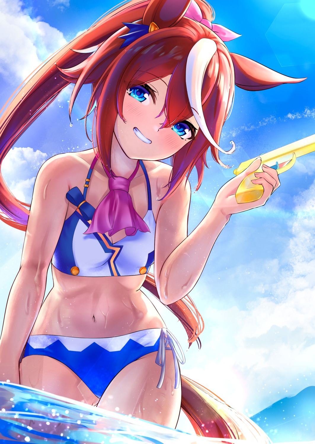 animal_ears bikini herohero_illust swimsuits tail tokai_teio_(umamusume) uma_musume_pretty_derby wet