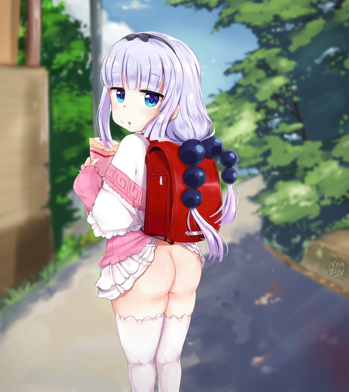 ass kanna_kamui kobayashi-san_chi_no_maidragon loli nopan nyatrix skirt_lift thighhighs wardrobe_malfunction