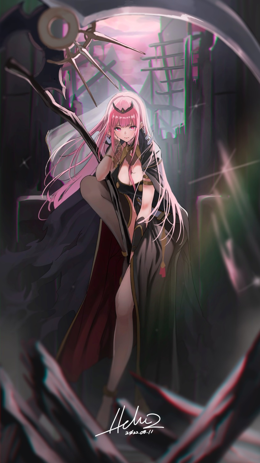 cleavage dress hololive hololive_english mori_calliope see_through tagme weapon