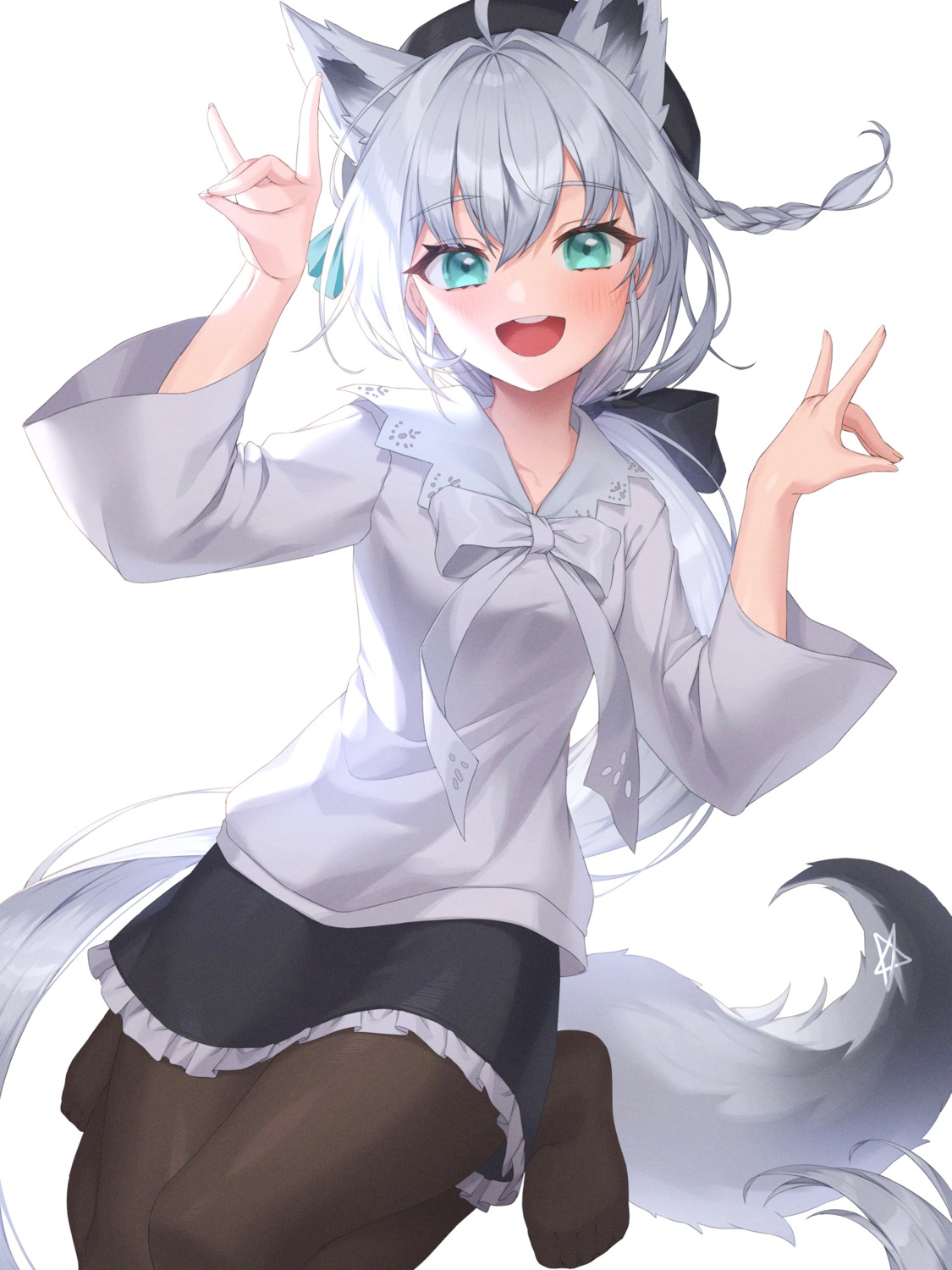 animal_ears hololive hololive_gamers kitsune pantyhose shirakami_fubuki skirt_lift tail