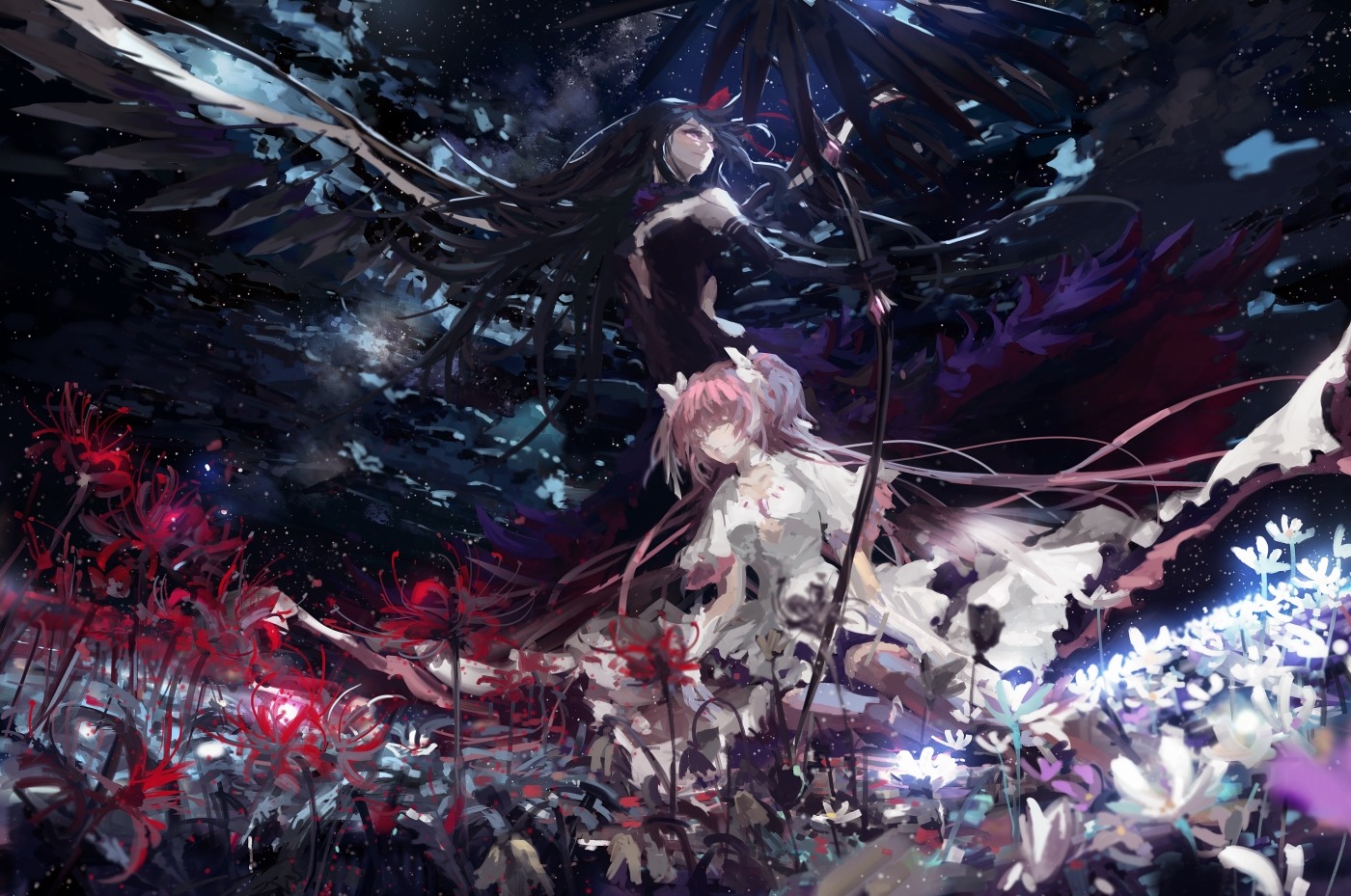 akemi_homura kaname_madoka puella_magi_madoka_magica stu_dts wings