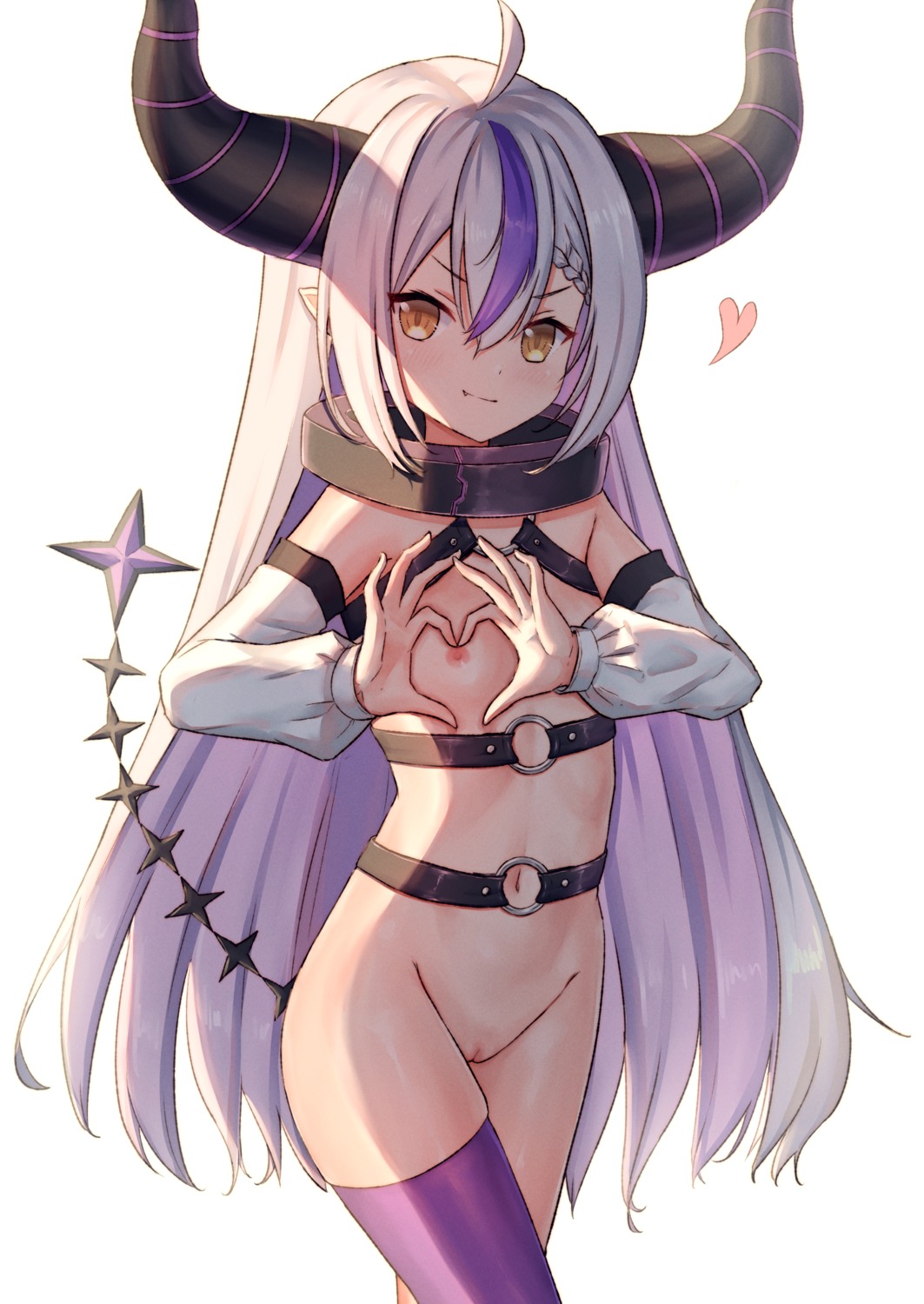 breast_hold hololive horns la+_darknesss loli naked nipples pointy_ears pussy ray_peng tail thighhighs uncensored