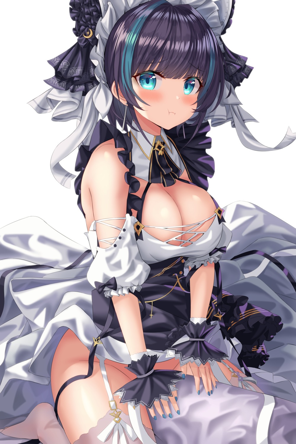 azur_lane cheshire_(azur_lane) hamstarhand maid no_bra nopan skirt_lift stockings thighhighs