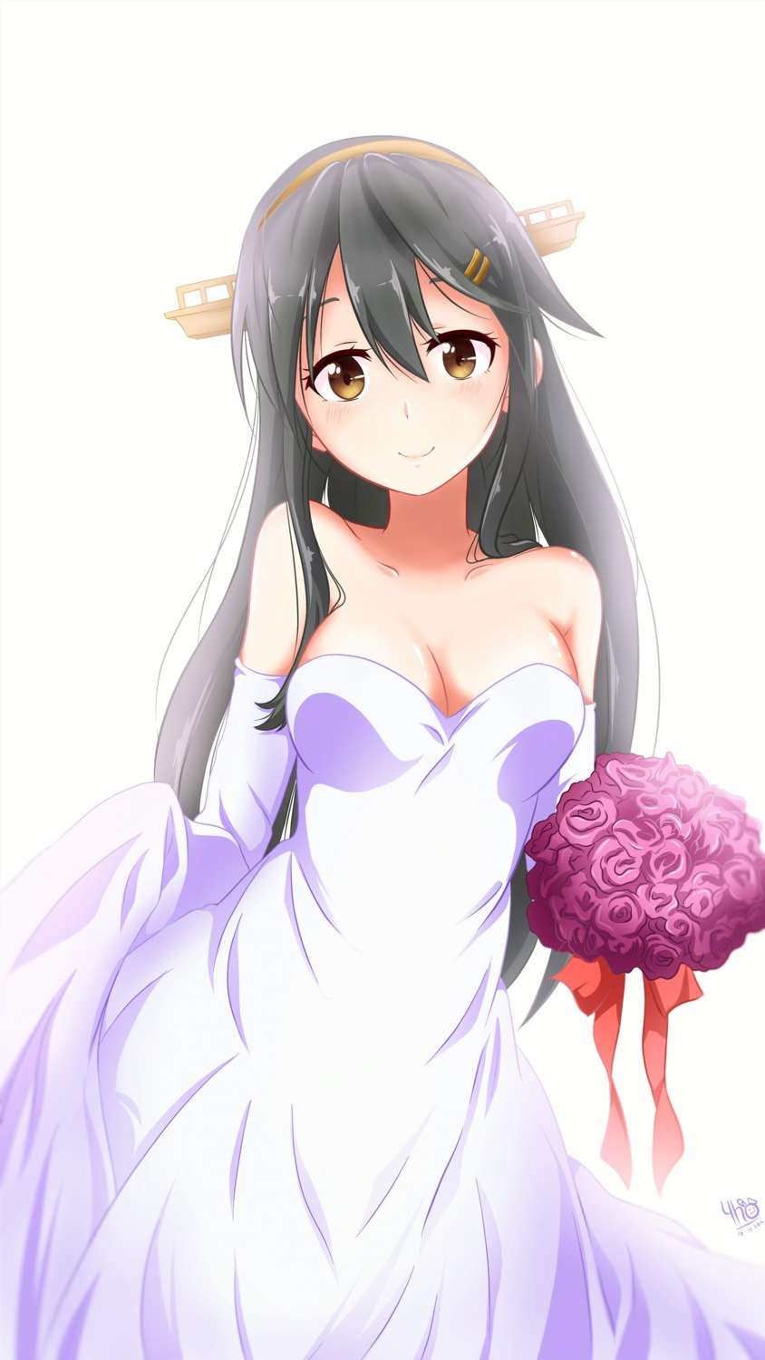 cleavage dress haruna_(kancolle) kantai_collection wedding_dress yho