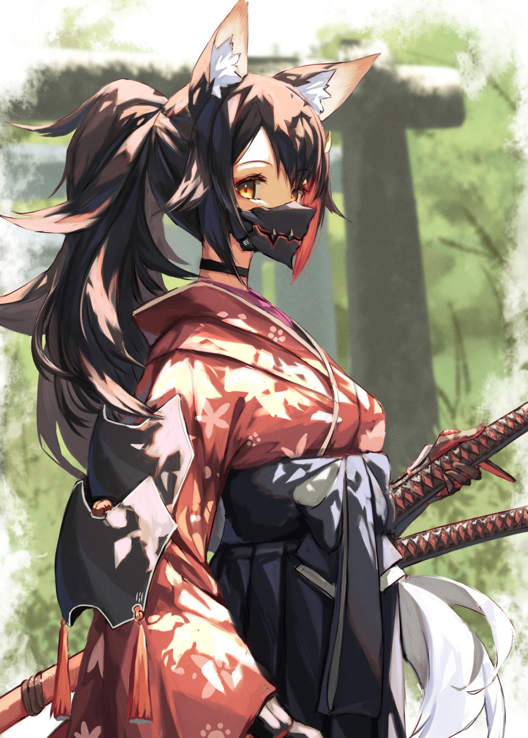 animal_ears armor hololive hololive_gamers inre_kemomimi japanese_clothes ookami_mio sword