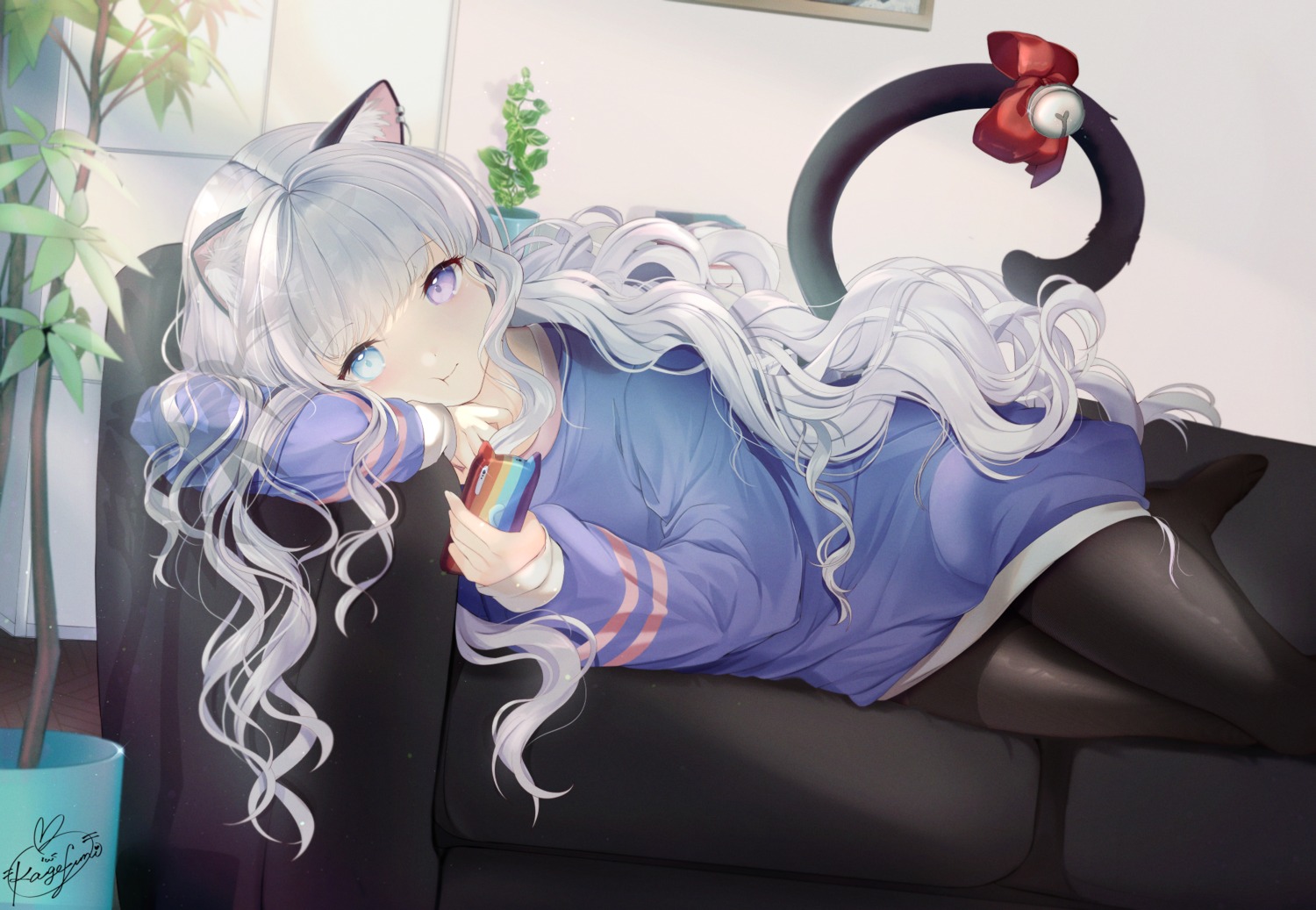 animal_ears heterochromia kagefumi nekomimi pantyhose tail