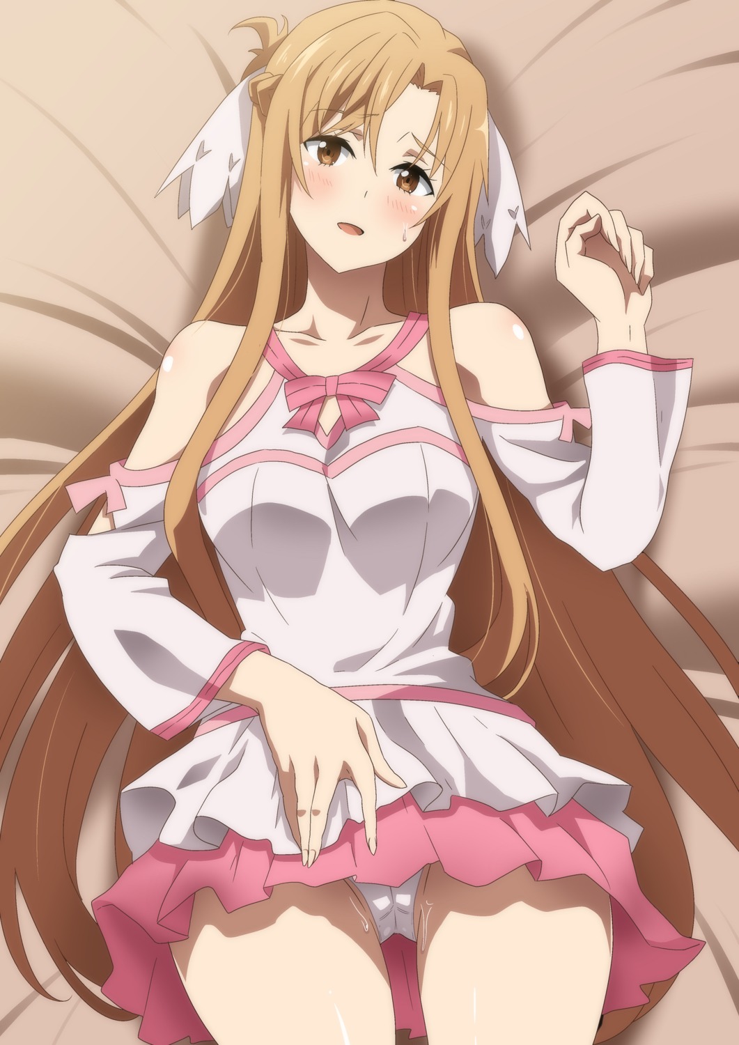 asuna_(sword_art_online) cameltoe hara_(harayutaka) pantsu skirt_lift sword_art_online