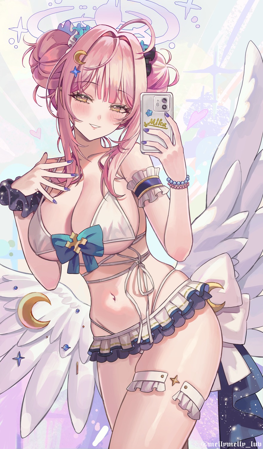 angel bikini blue_archive garter mell_(dmwe3537) misono_mika selfie swimsuits wings