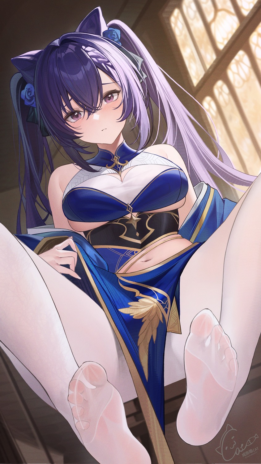 asian_clothes feet genshin_impact keqing no_bra pantyhose youxuemingdie