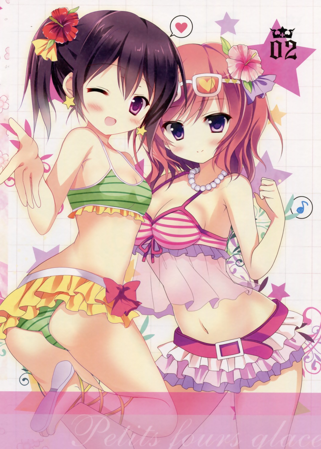 ass azumi_kazuki bikini cleavage love_live! megane nishikino_maki see_through swimsuits yazawa_nico