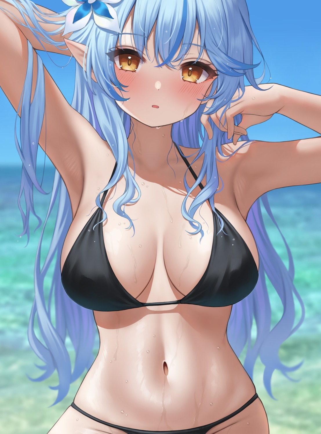 bikini ebifurai_(r3mpuami) hololive pointy_ears swimsuits wet yukihana_lamy