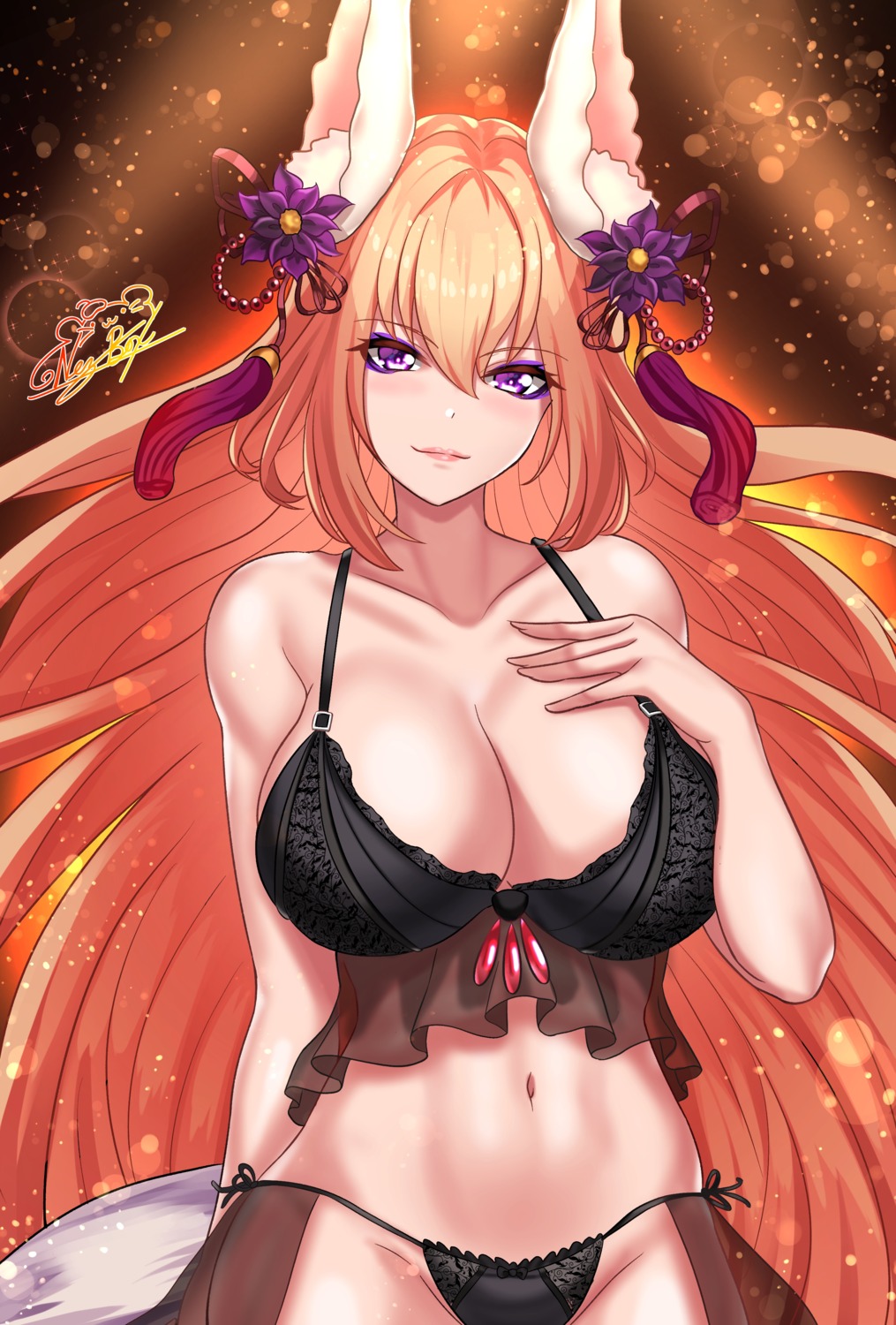 animal_ears bra breast_hold cleavage lingerie nez-box pantsu see_through string_panties tail